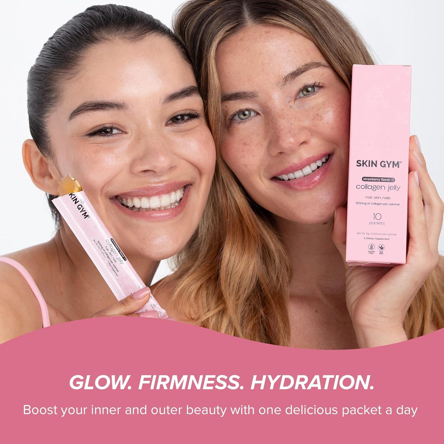 Marine Collagen & Vitamin C Skin Gym Jelly 10-Pack - Daily Beauty Supplement for Hair, Skin, and Nails with Hyaluronic Acid & Strawberry Flavor