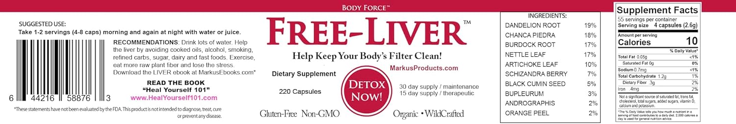 Markus Liver Support Capsules - Natural Body Force Formula for Detox & Health
