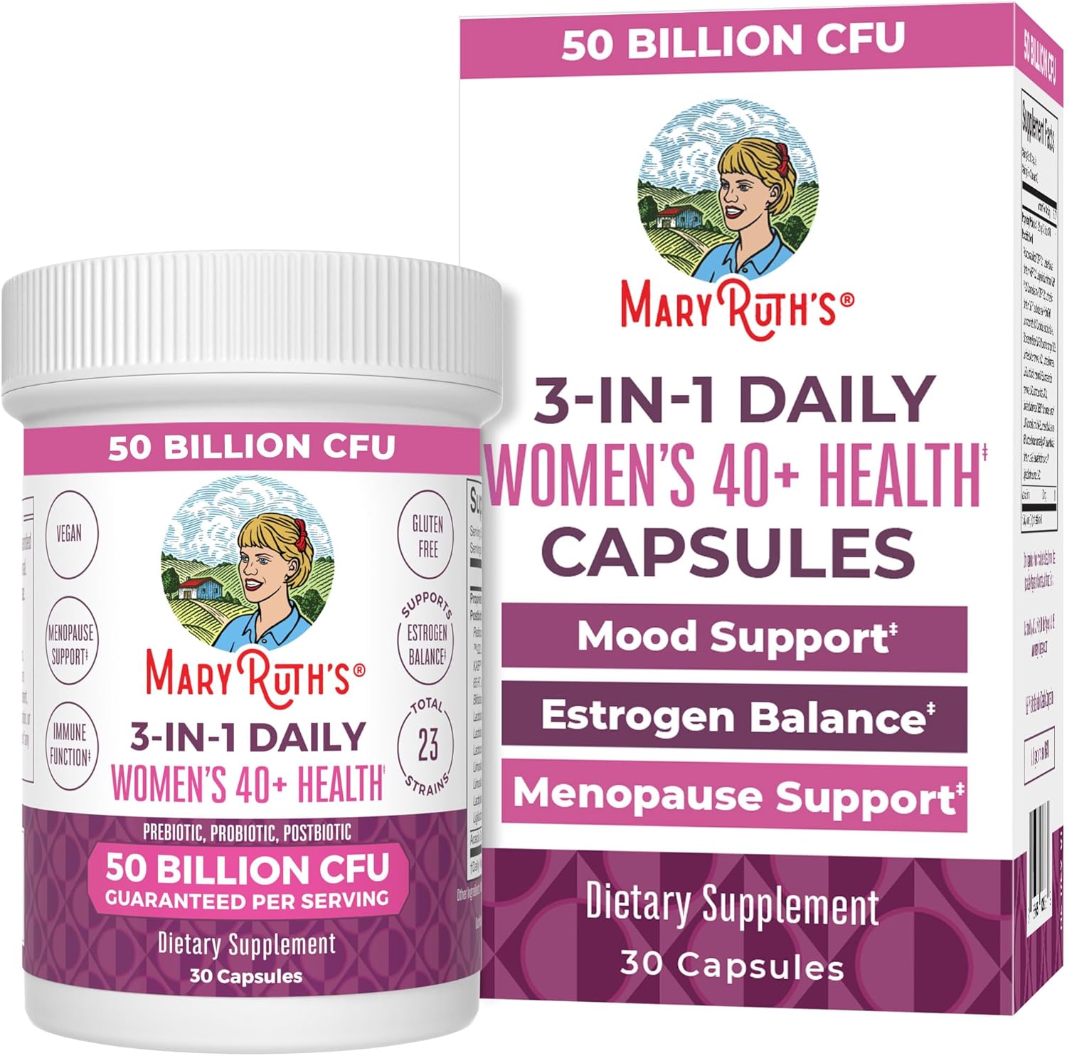 MaryRuth Organics 40+ Women's Probiotic Supplement | 3-in-1 Daily Health | Estrogen Support | 50 Billion CFU | Clinically Tested | Allergen-Free | 30 Count