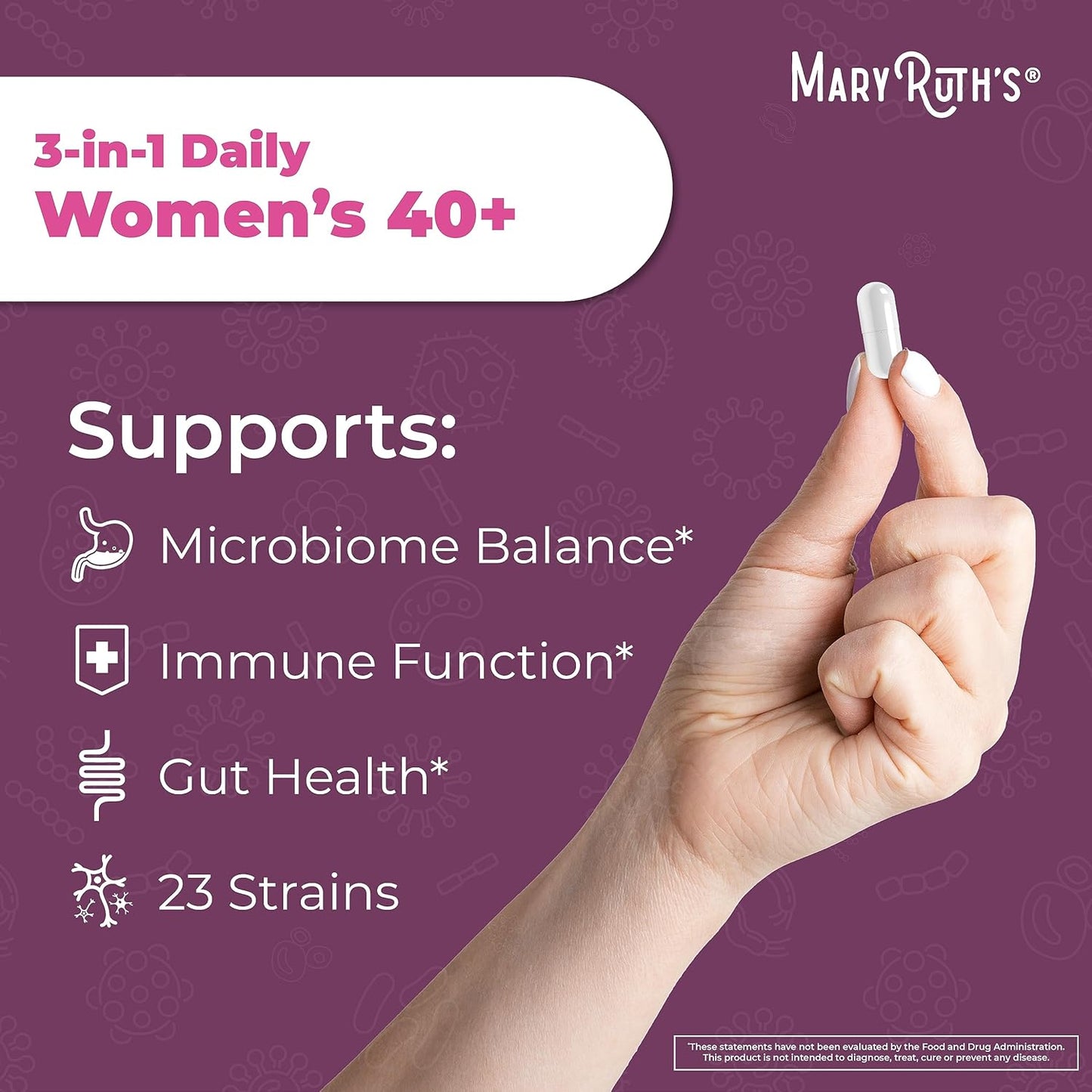 MaryRuth Organics 40+ Women's Probiotic Supplement | 3-in-1 Daily Health | Estrogen Support | 50 Billion CFU | Clinically Tested | Allergen-Free | 30 Count