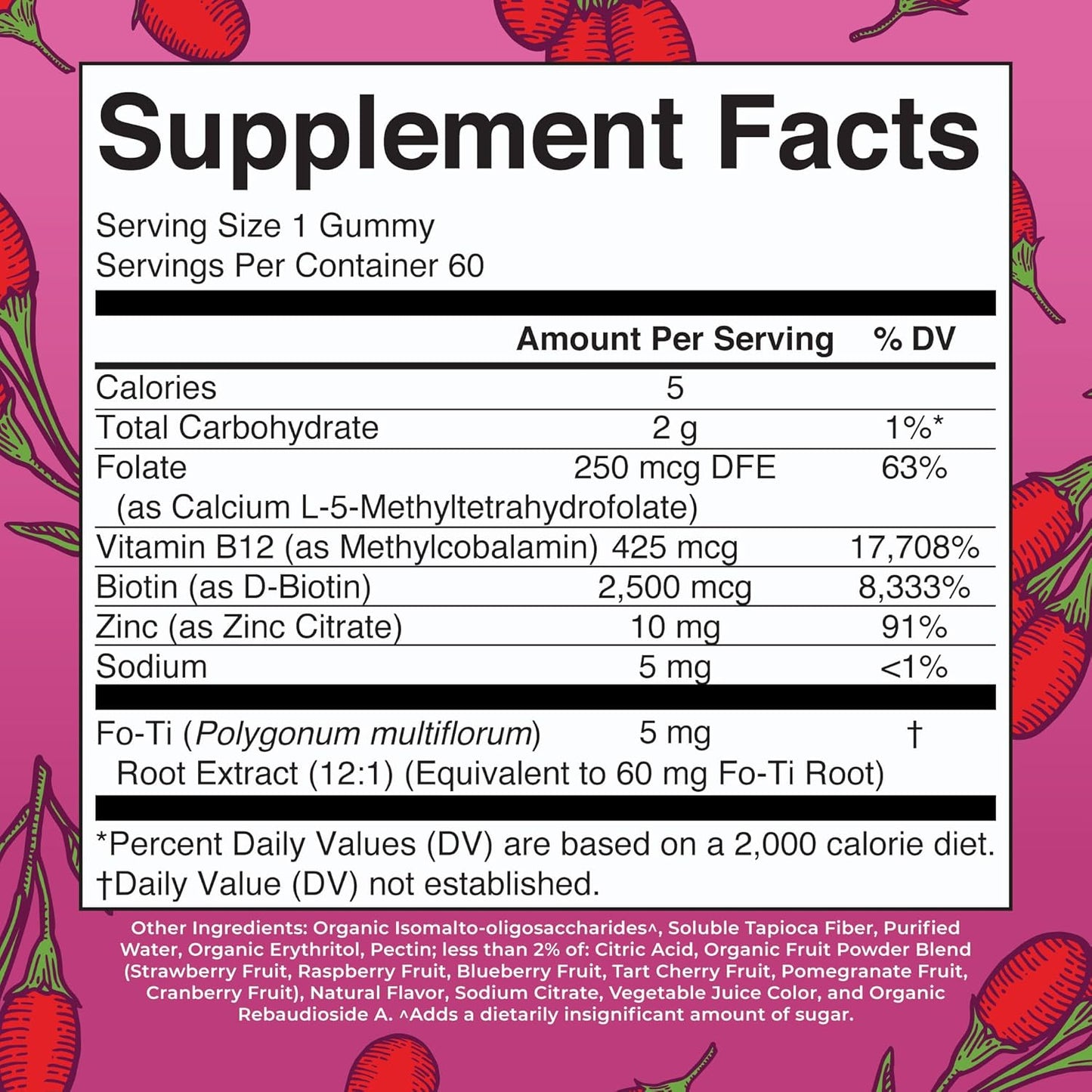 MaryRuth Organics Biotin Gummies - Vegan & Sugar Free Hair Growth Supplement, 2,500 mcg Biotin, 60 Count Nails, Skin, Vitamins