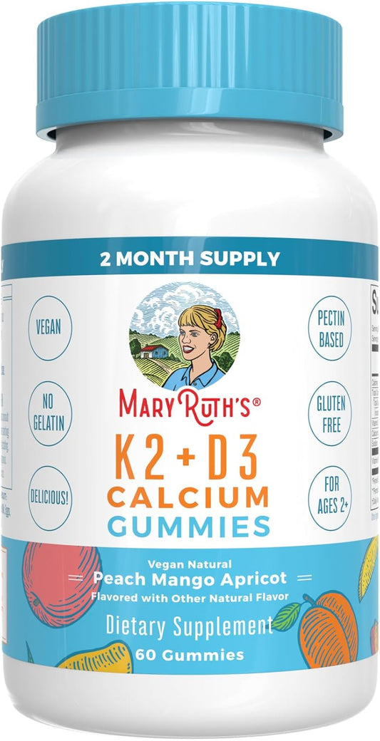 MaryRuth Organics Calcium Gummies with Vitamin D3 & K2 - 2 Month Supply, Supports Bone Health & Joints, Vegan, Non-GMO - 60 Count