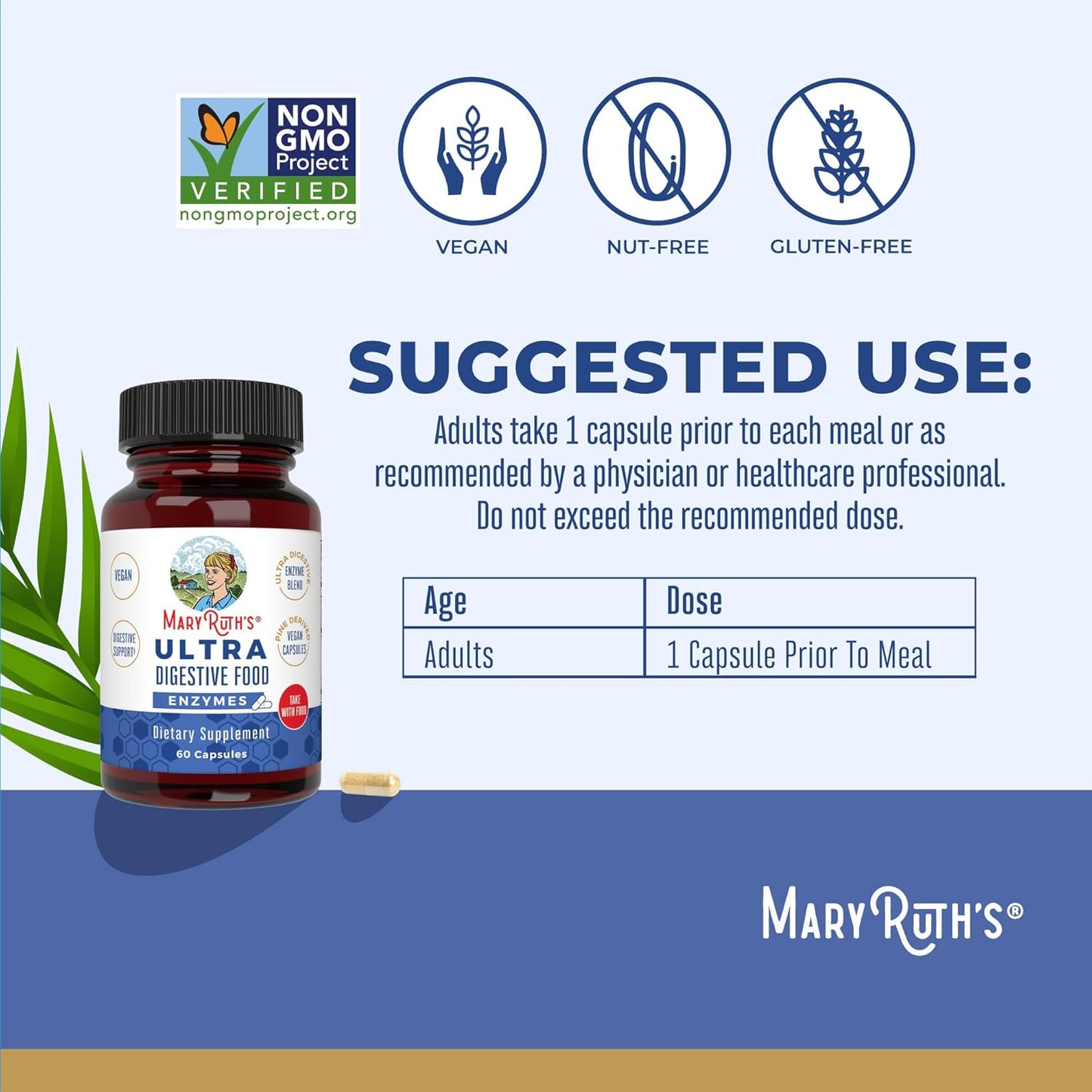 MaryRuth Organics Digestive Enzymes Capsules | Supports Gut Health & Immune System | Vegan Supplement | 60 Count | 2 Month Supply