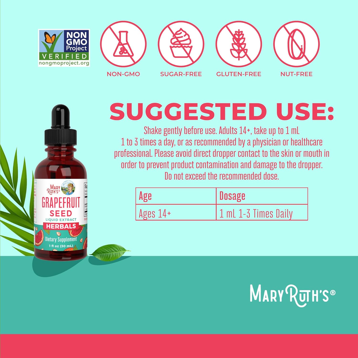 MaryRuth Organics Grapefruit Seed Extract Drops - Herbal Tincture Liquid, Sugar Free, Gluten Free, Vegan - 1 Fl Oz