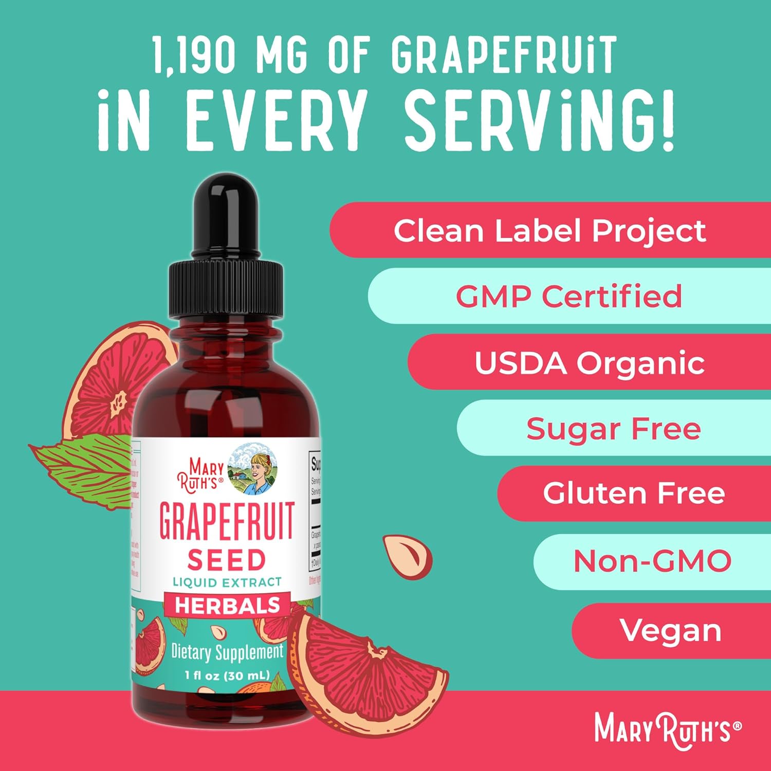 MaryRuth Organics Grapefruit Seed Extract Drops - Herbal Tincture Liquid, Sugar Free, Gluten Free, Vegan - 1 Fl Oz