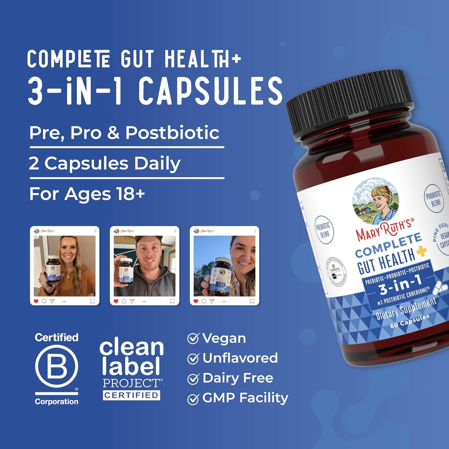 MaryRuth Organics Gut Health Probiotics: Women & Men Supplement for Immune Support & Digestion - 50 Billion CFU - 30 Count