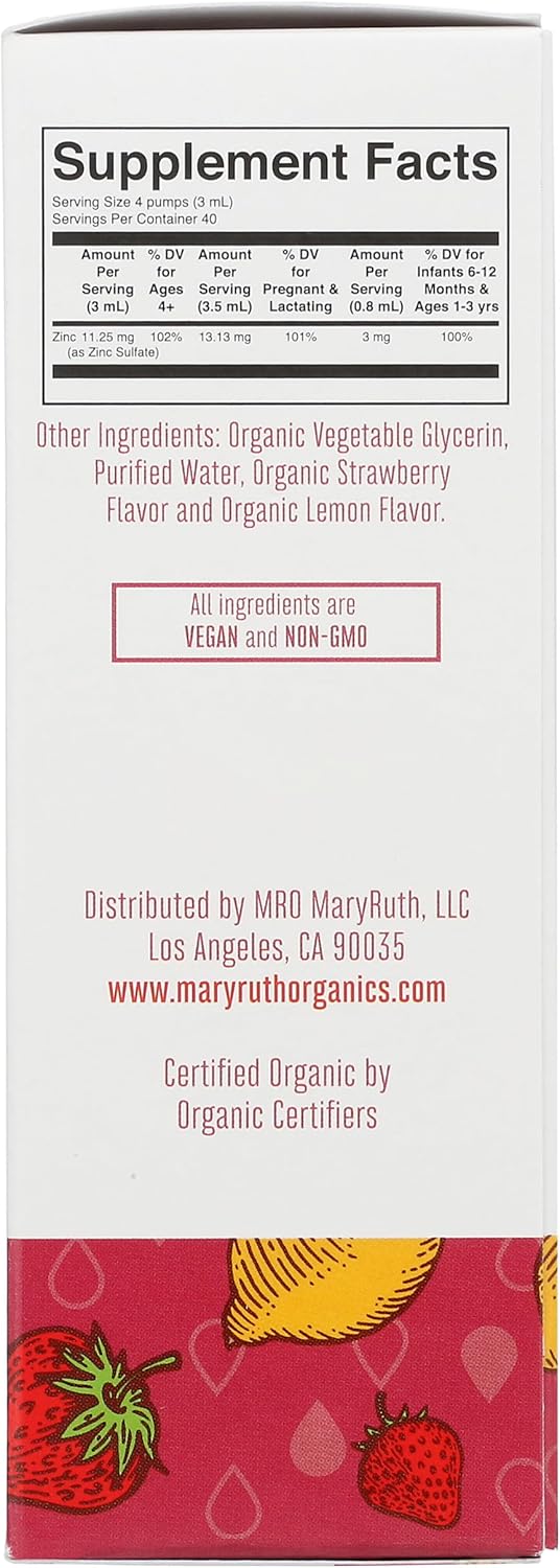 MaryRuth Organics Ionic Zinc Strawberry Lemon Organic Liquid Supplement 4 Fl Oz