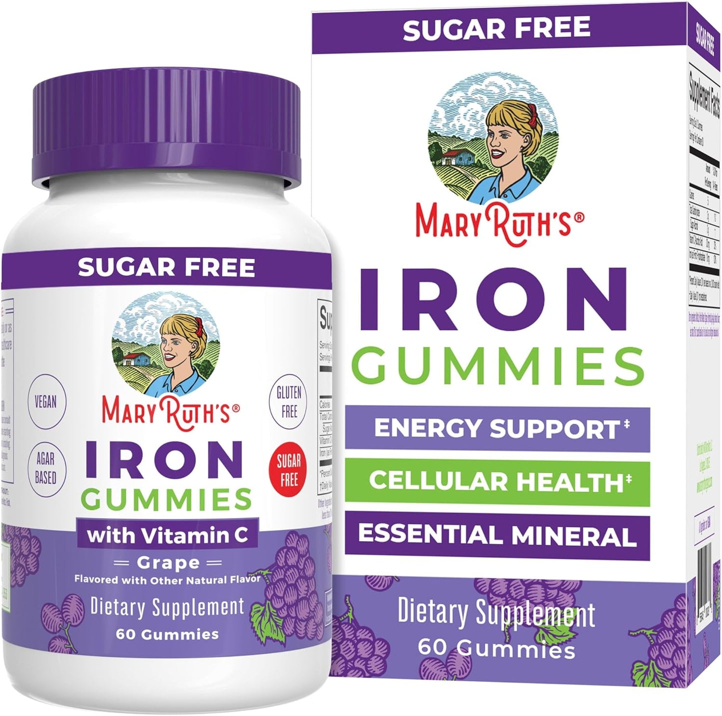 MaryRuth Organics Iron Gummy Supplements for Adults - 60 Count | Vegan Iron Supplement with Vitamin C for Immune Support | Sugar-Free Iron Deficiency Solution