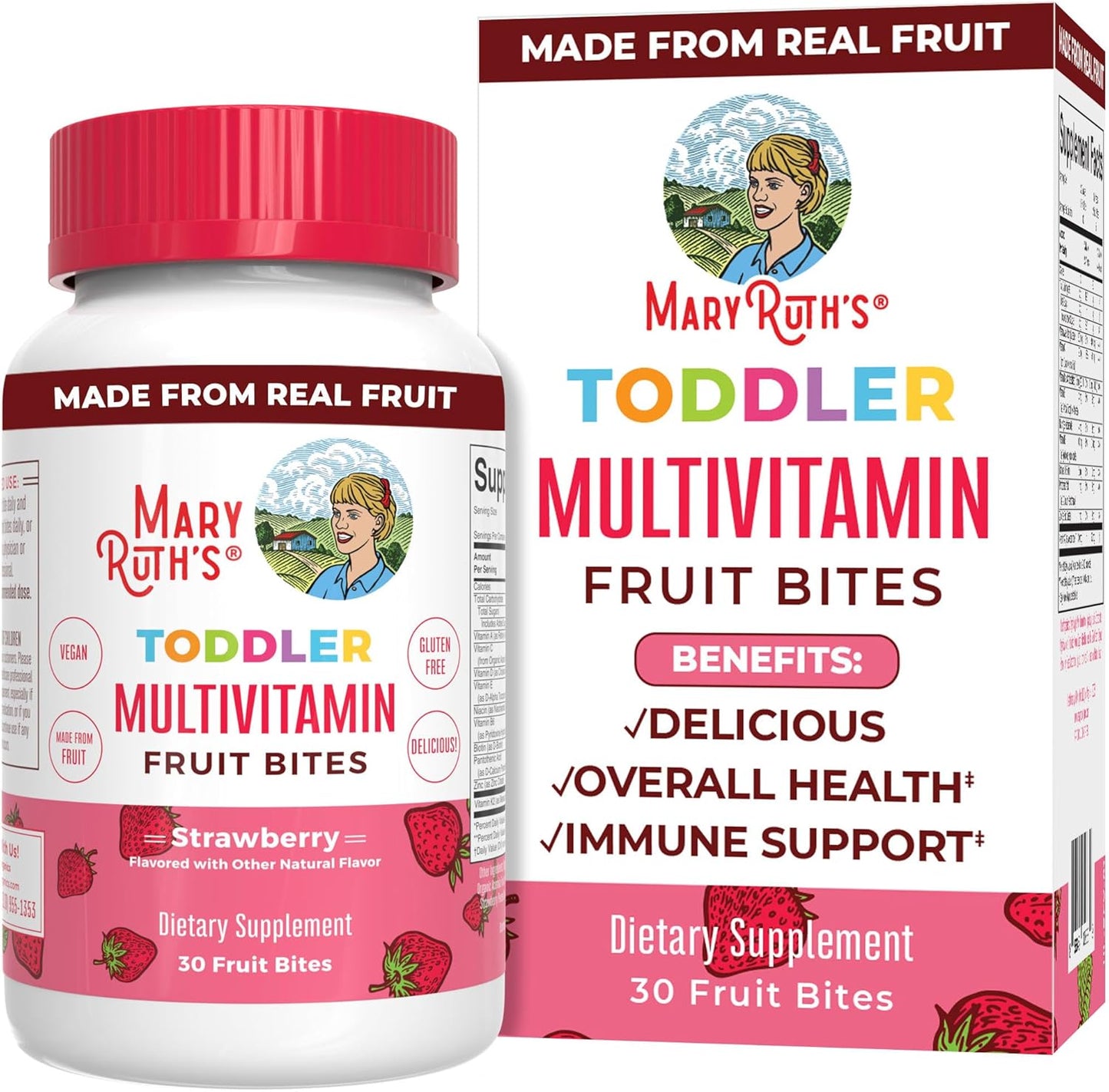 MaryRuth Organics Kids Multivitamin Fruit Bites for Ages 1+, Immune Support Supplement with Vitamin D & C, Vegan, 30 Servings