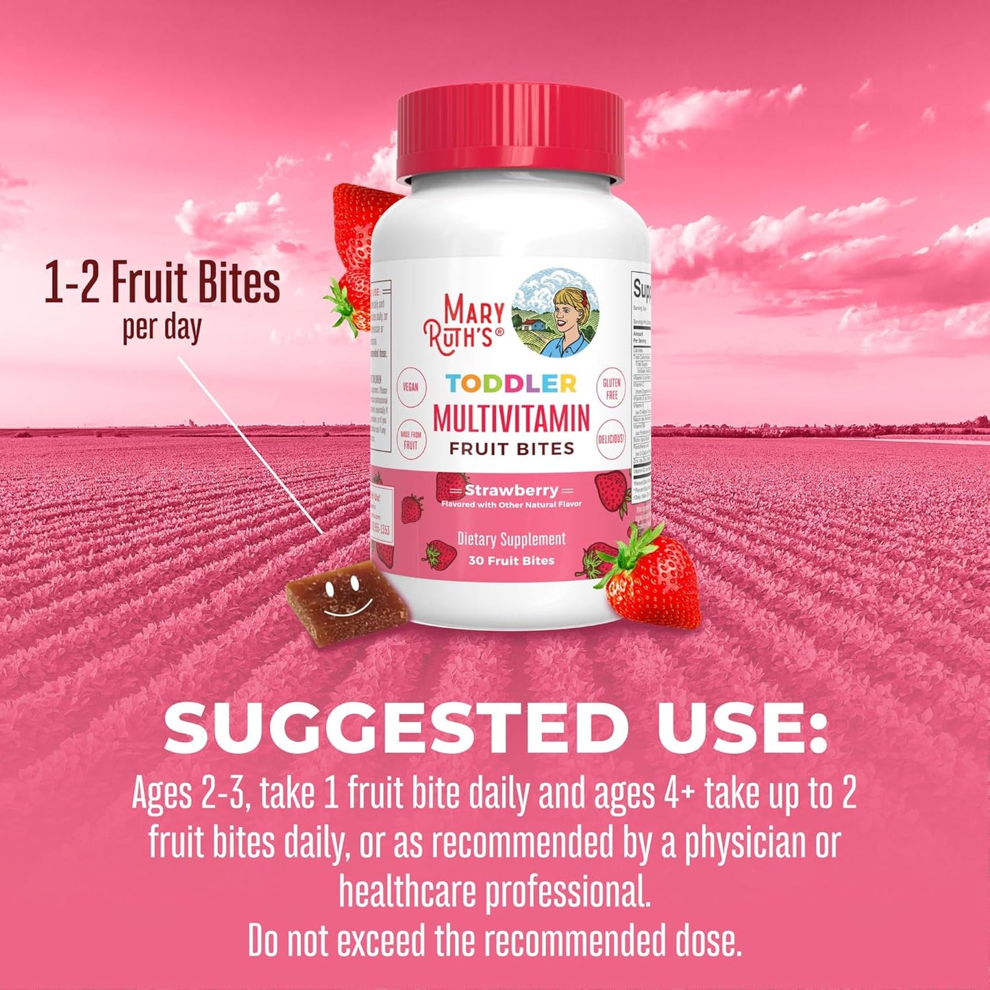 MaryRuth Organics Kids Multivitamin Fruit Bites for Ages 1+, Immune Support Supplement with Vitamin D & C, Vegan, 30 Servings