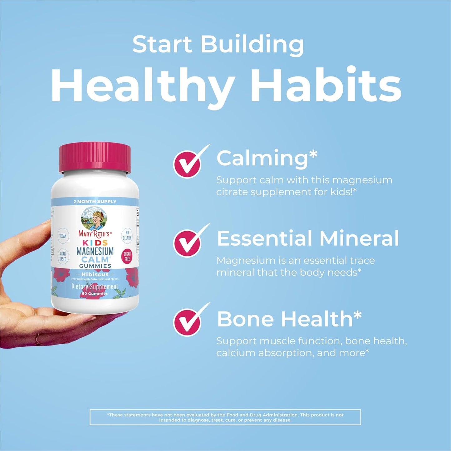 MaryRuth Organics Kids Multivitamin Gummies (Strawberry) and Magnesium Calm Gummies (Hibiscus) | Clean Label Project Verified® | Vegan, Non-GMO, Gluten Free | Promotes Wellness and Sleep