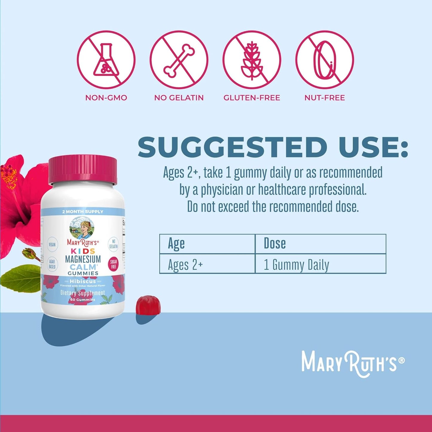MaryRuth Organics Kids Multivitamin Gummies (Strawberry) and Magnesium Calm Gummies (Hibiscus) | Clean Label Project Verified® | Vegan, Non-GMO, Gluten Free | Promotes Wellness and Sleep