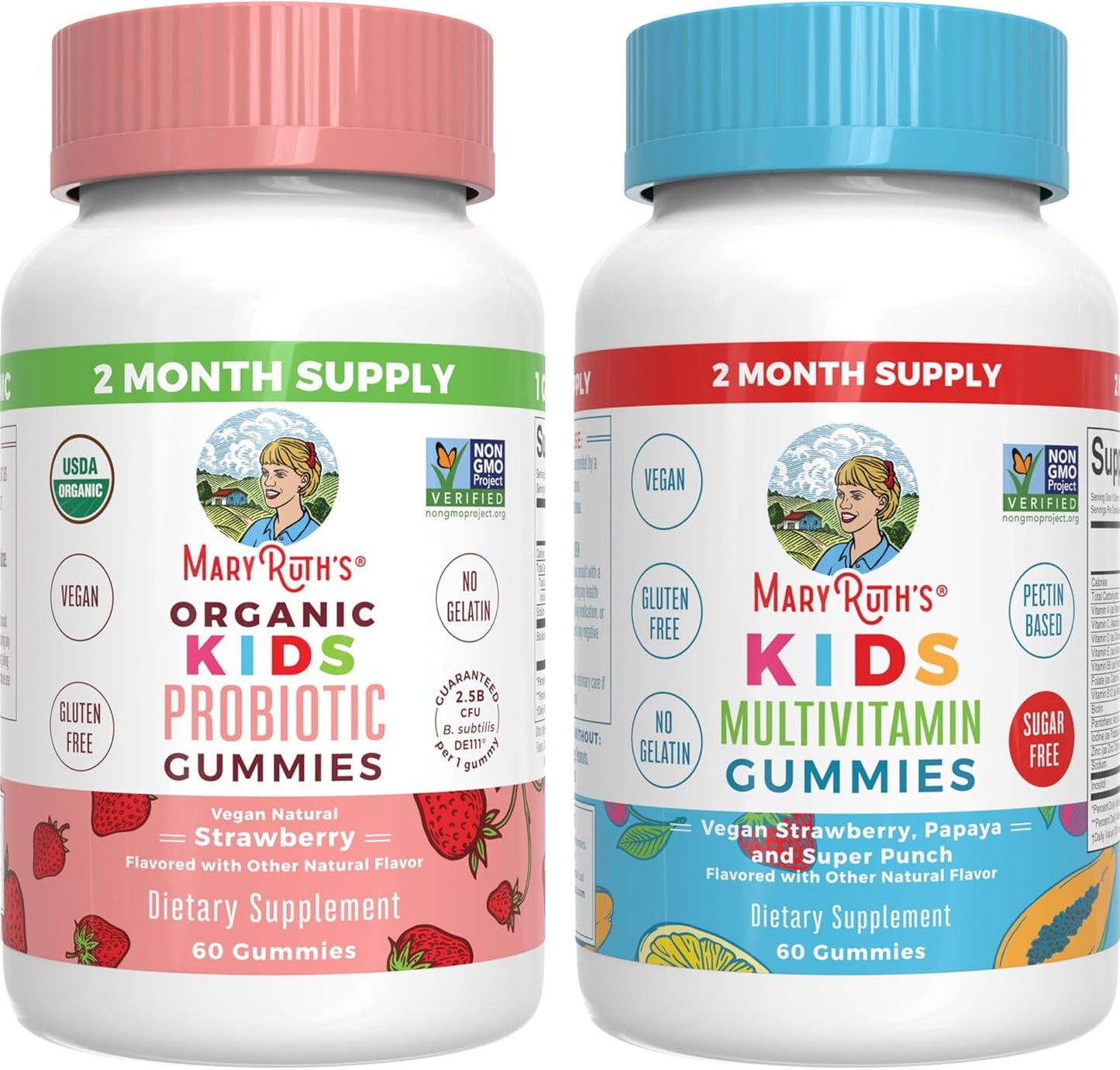 MaryRuth Organics Kids Multivitamin & Probiotic Gummies (Strawberry) | Clean Label Project Verified® | Vitamins for Gut Health, Immunity, Wellness | Vegan, Non-GMO, Gluten Free