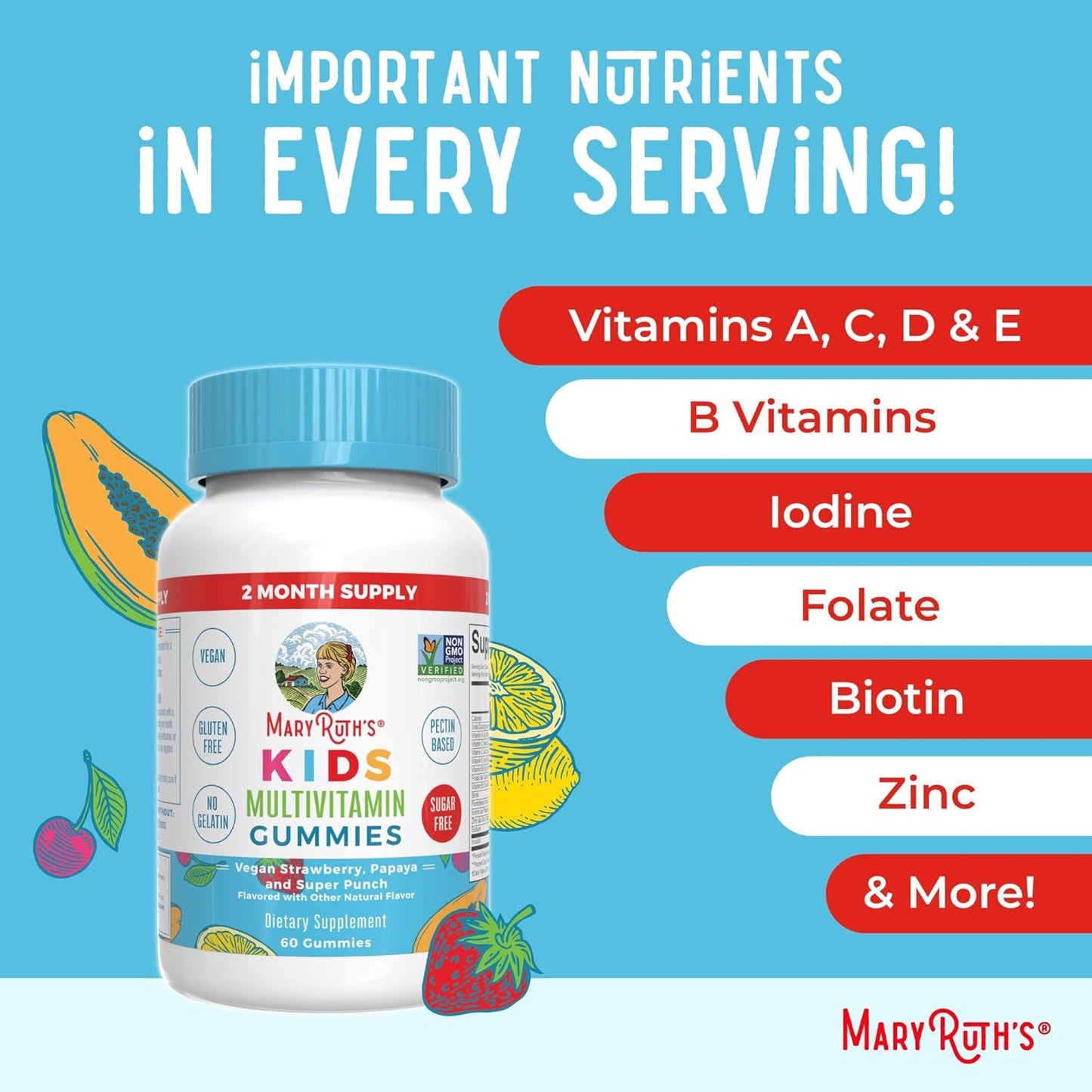 MaryRuth Organics Kids Multivitamin & Probiotic Gummies (Strawberry) | Clean Label Project Verified® | Vitamins for Gut Health, Immunity, Wellness | Vegan, Non-GMO, Gluten Free