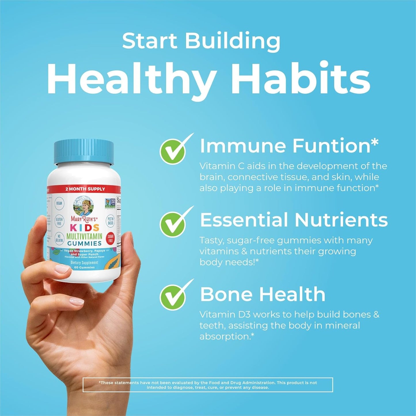 MaryRuth Organics Kids Multivitamin & Probiotic Gummies (Strawberry) | Clean Label Project Verified® | Vitamins for Gut Health, Immunity, Wellness | Vegan, Non-GMO, Gluten Free