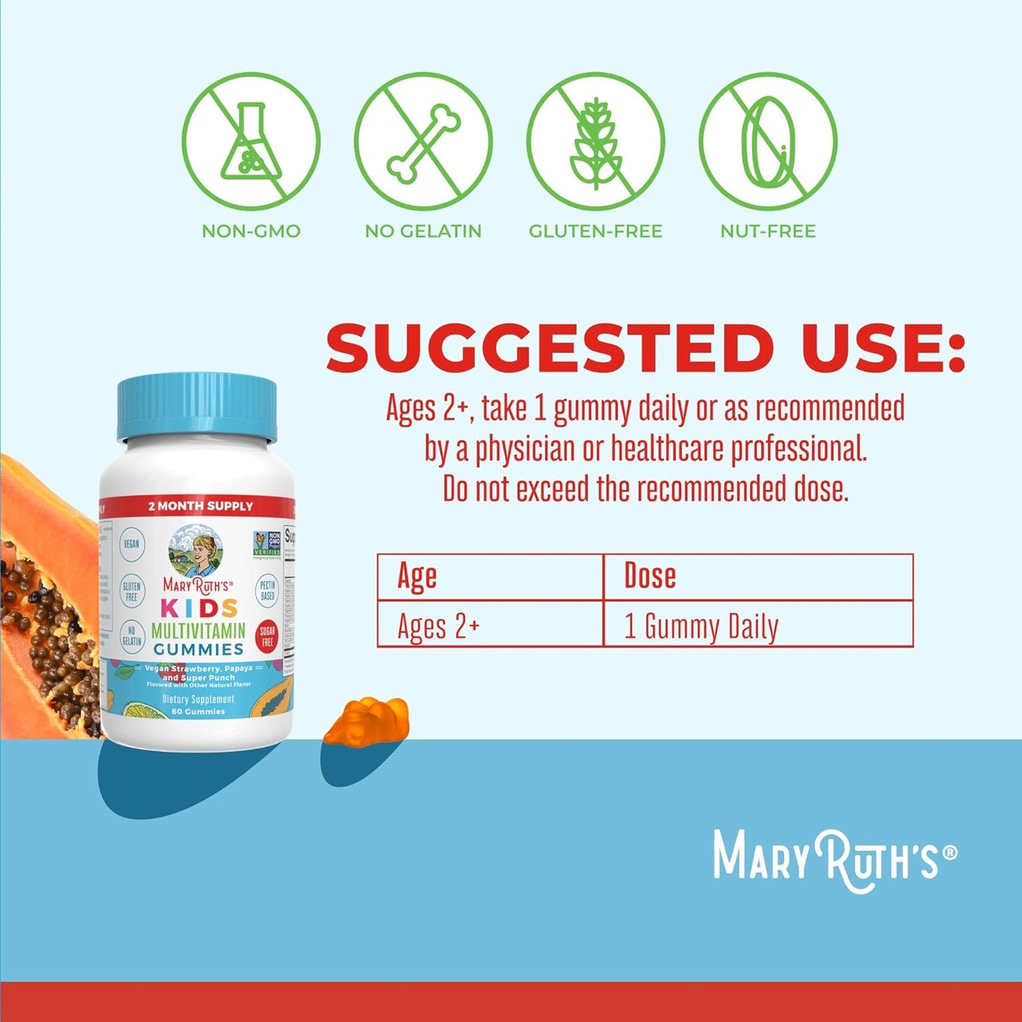 MaryRuth Organics Kids Multivitamin & Probiotic Gummies (Strawberry) | Clean Label Project Verified® | Vitamins for Gut Health, Immunity, Wellness | Vegan, Non-GMO, Gluten Free