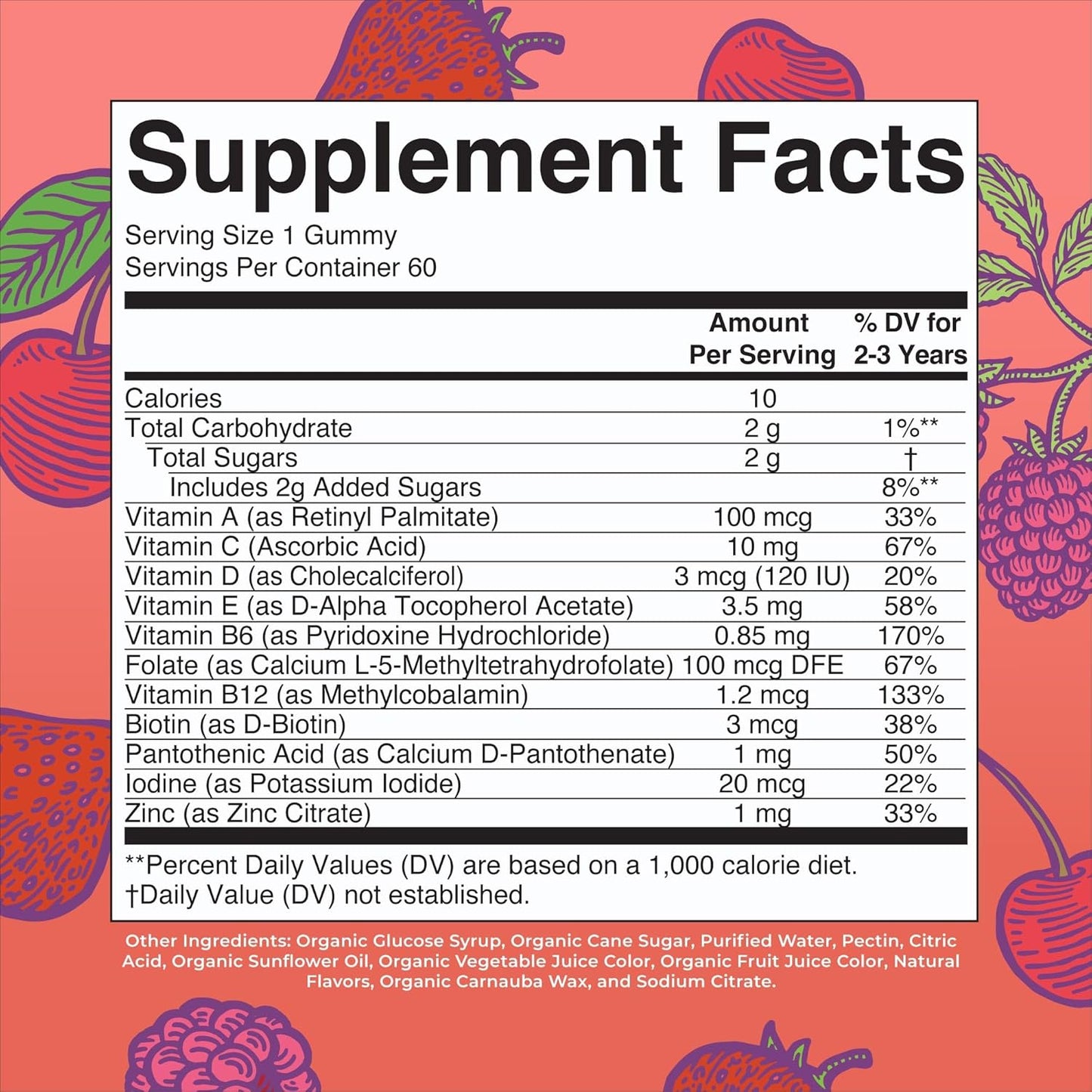 MaryRuth Organics Kids' USDA Vitamin Gummy with C, D3, and Zinc - Mixed Berry & Cherry Flavor - 2 Month Supply