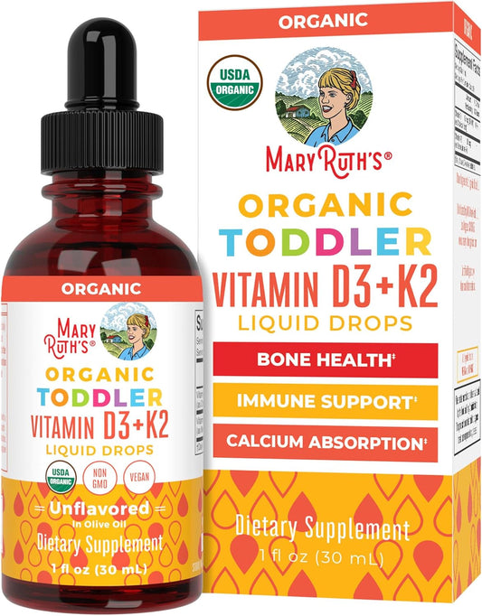 MaryRuth Organics Kids Vitamin D3 K2 Liquid Supplement for Strong Bones - Vegan & Gluten-Free - 1 Fl Oz