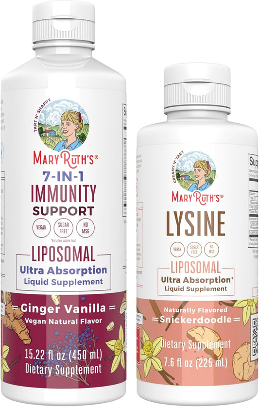 MaryRuth Organics Liposomal Lysine & Immunity Vitamins | Snickerdoodle & Ginger Vanilla Flavors | Clean Label Project Verified | Vegan & Non-GMO