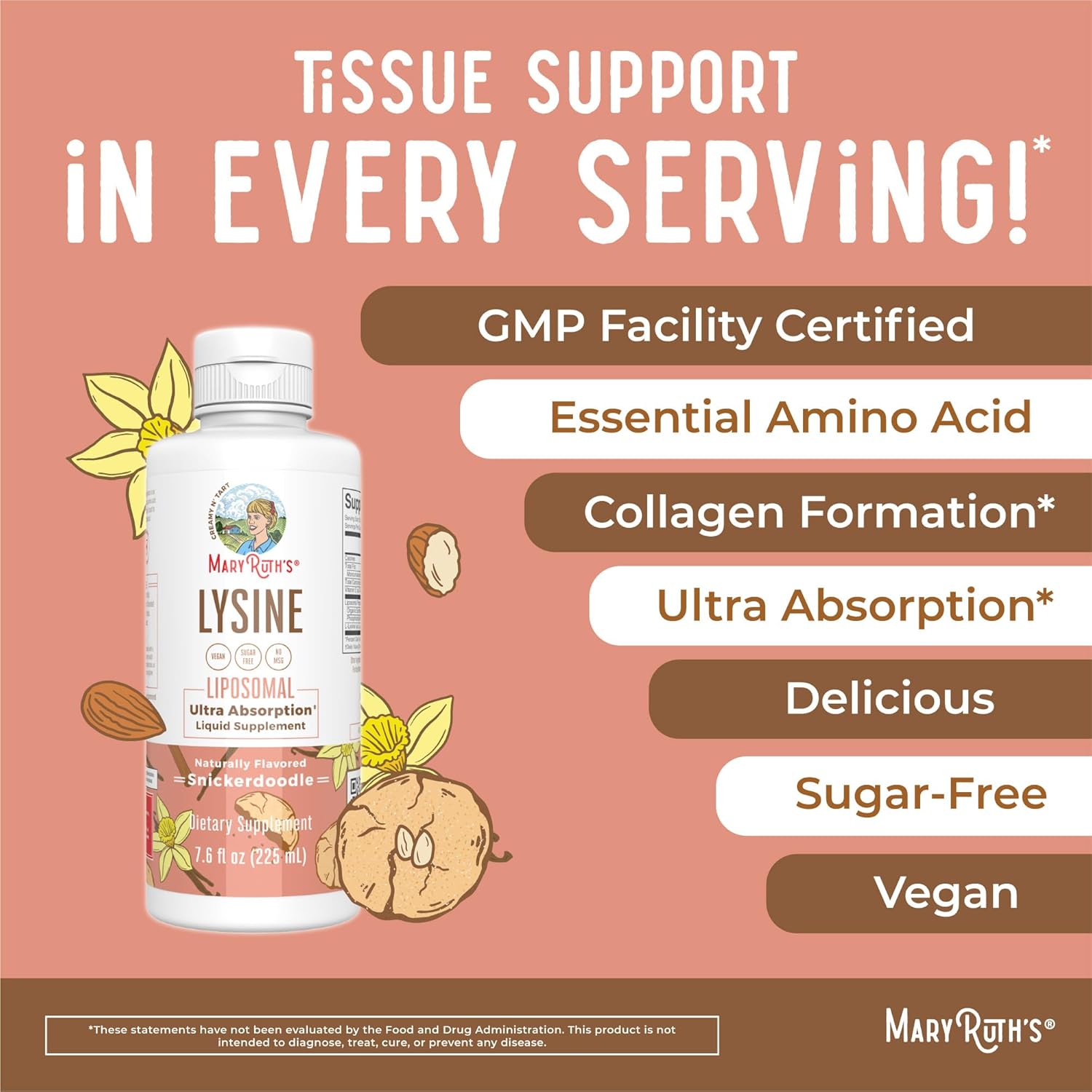 MaryRuth Organics Liposomal Lysine & Immunity Vitamins | Snickerdoodle & Ginger Vanilla Flavors | Clean Label Project Verified | Vegan & Non-GMO