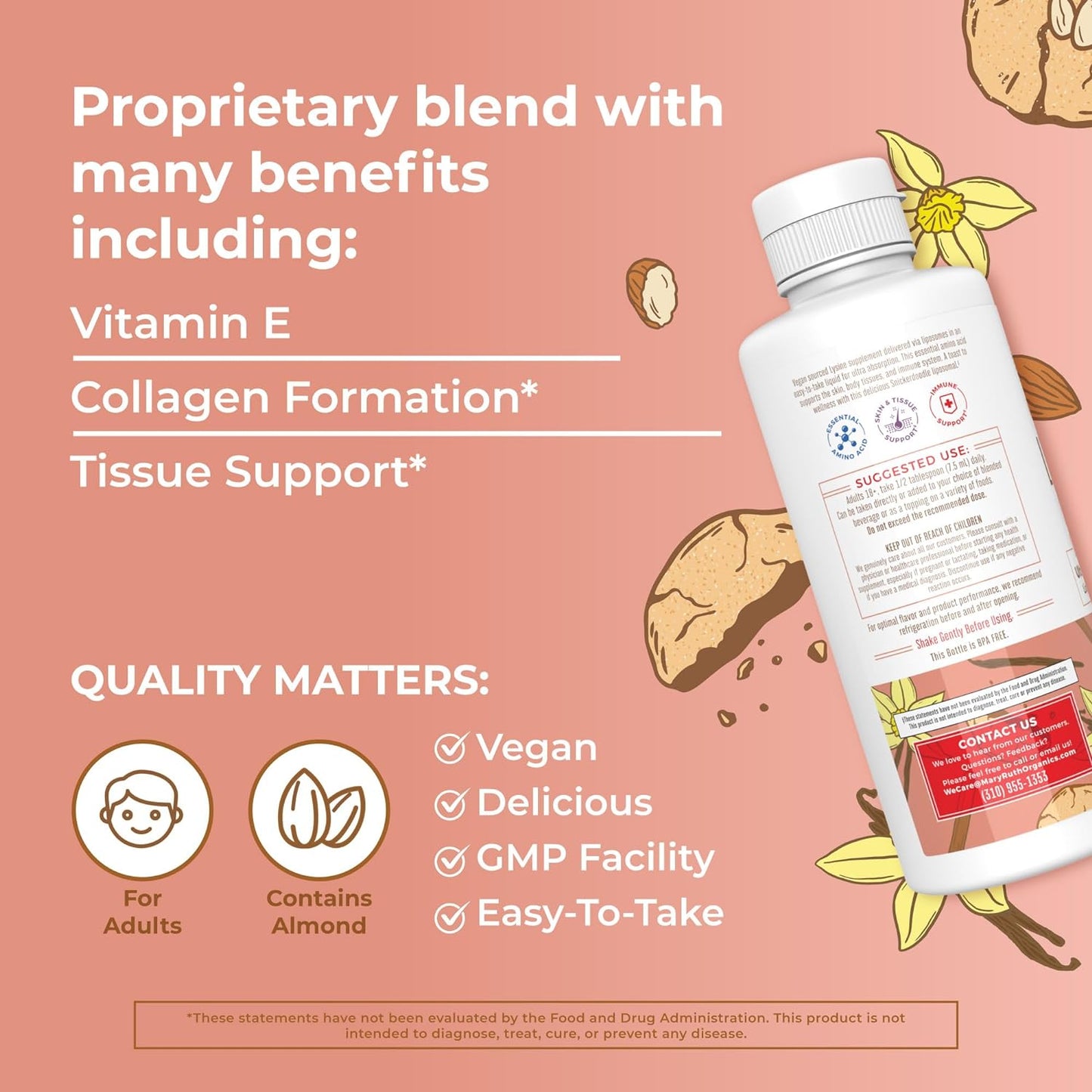 MaryRuth Organics Liposomal Lysine & Immunity Vitamins | Snickerdoodle & Ginger Vanilla Flavors | Clean Label Project Verified | Vegan & Non-GMO