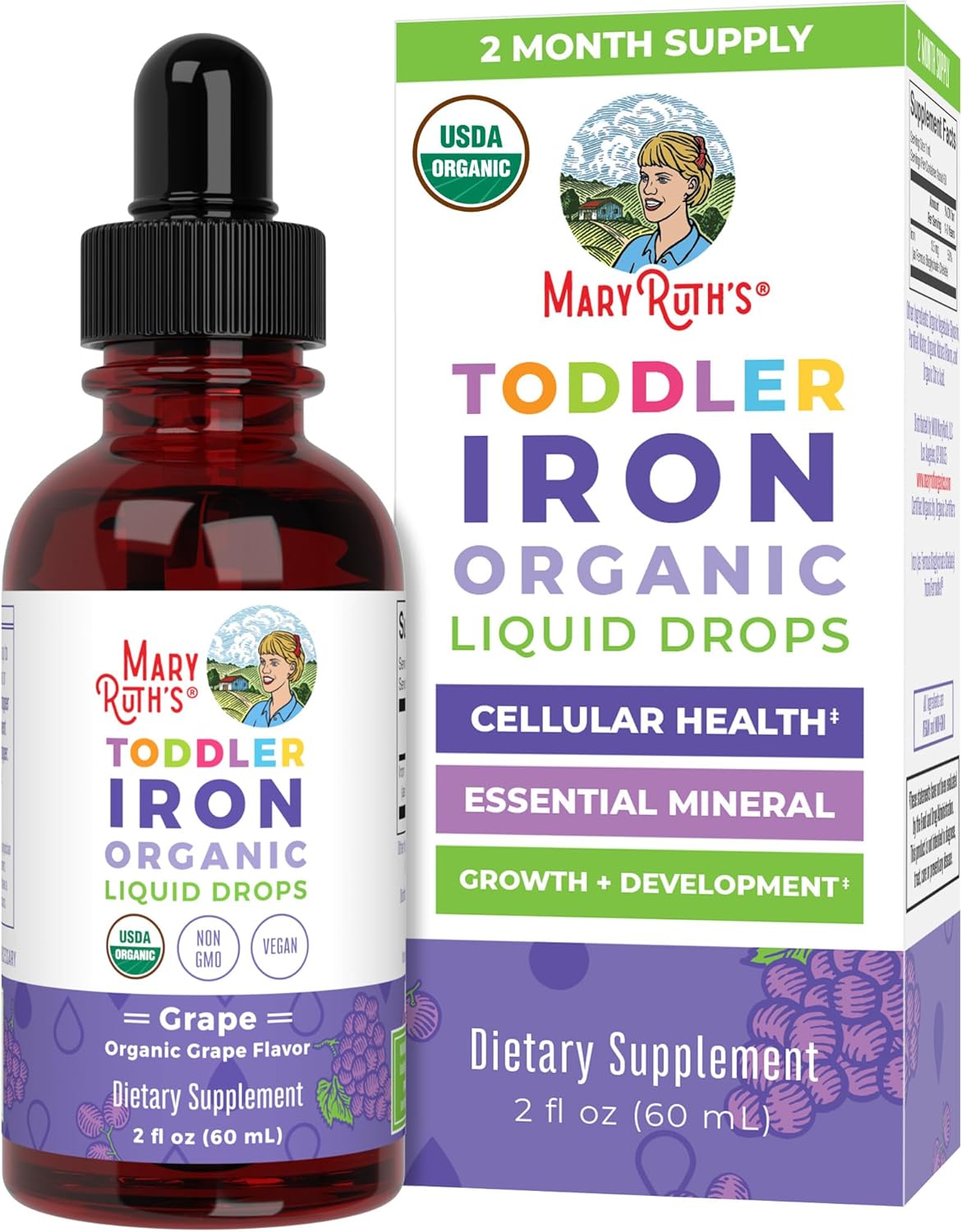 MaryRuth Organics Liquid Iron Supplement for Toddlers Ages 1-3 | Ferrochel | Iron Deficiency Support | Vegan & Gluten Free | 2 Fl Oz