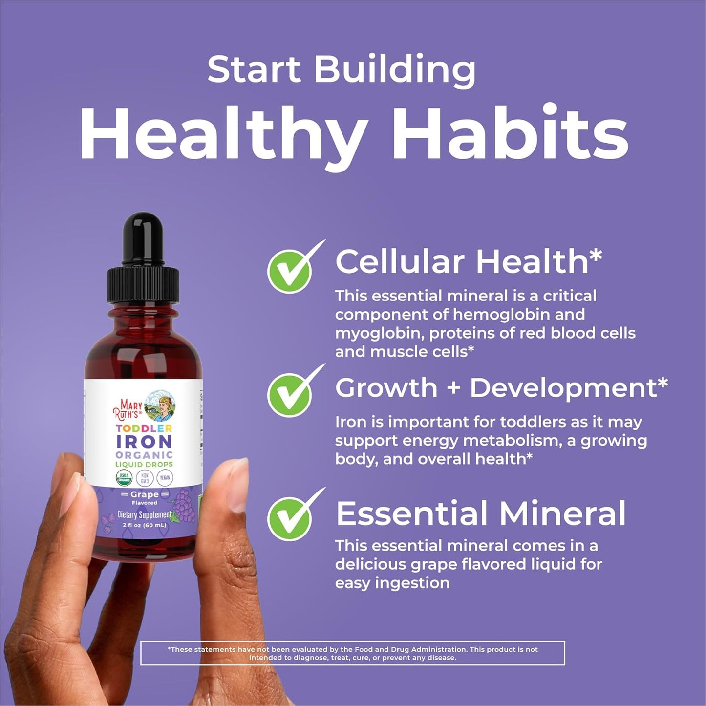 MaryRuth Organics Liquid Iron Supplement for Toddlers Ages 1-3 | Ferrochel | Iron Deficiency Support | Vegan & Gluten Free | 2 Fl Oz