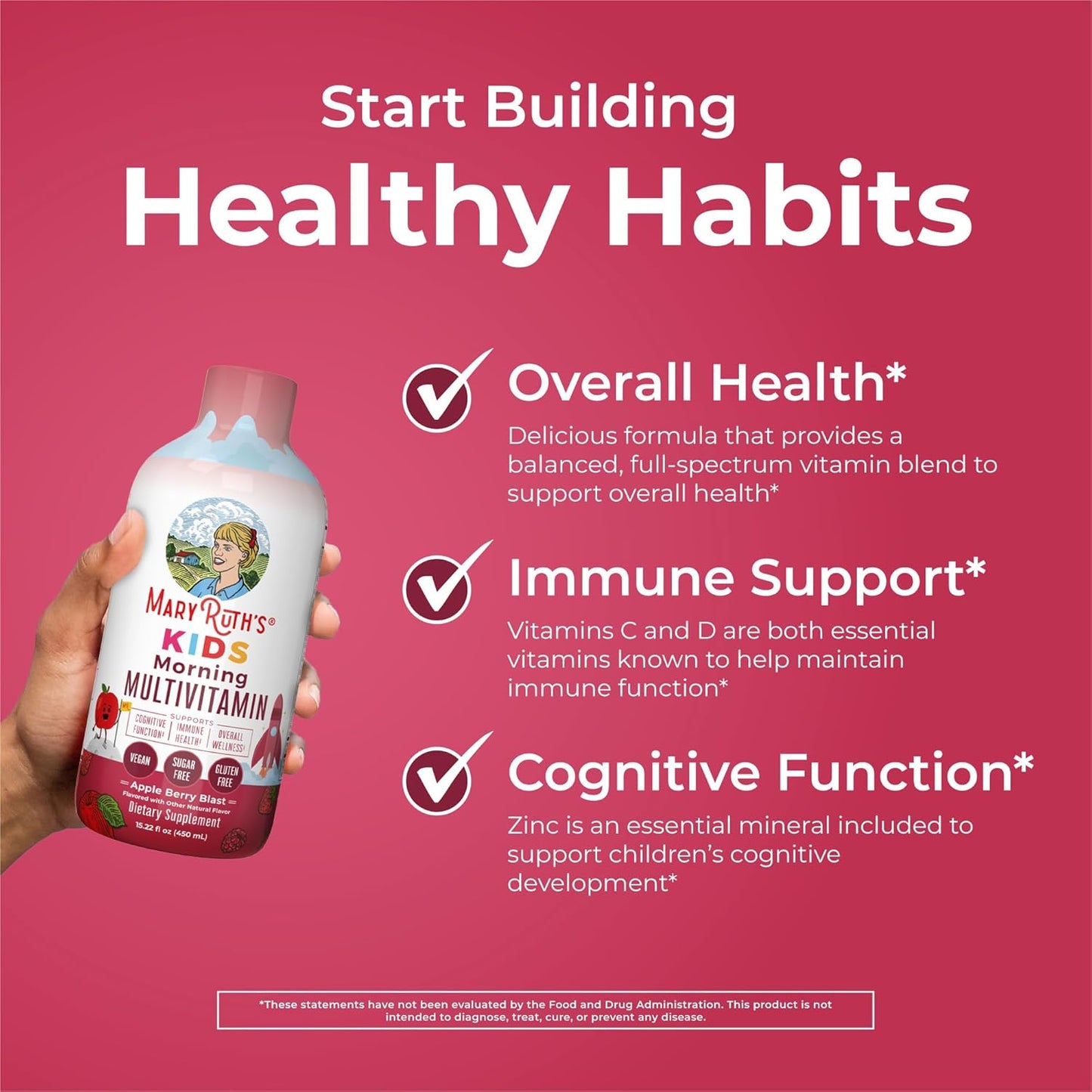 MaryRuth Organics Liquid Morning Multivitamins for Kids & Hair Growth (Apple Berry & Peach Mango) | Clean Label Project Verified® | Vegan Vitamins for Hair, Skin, Overall Wellness