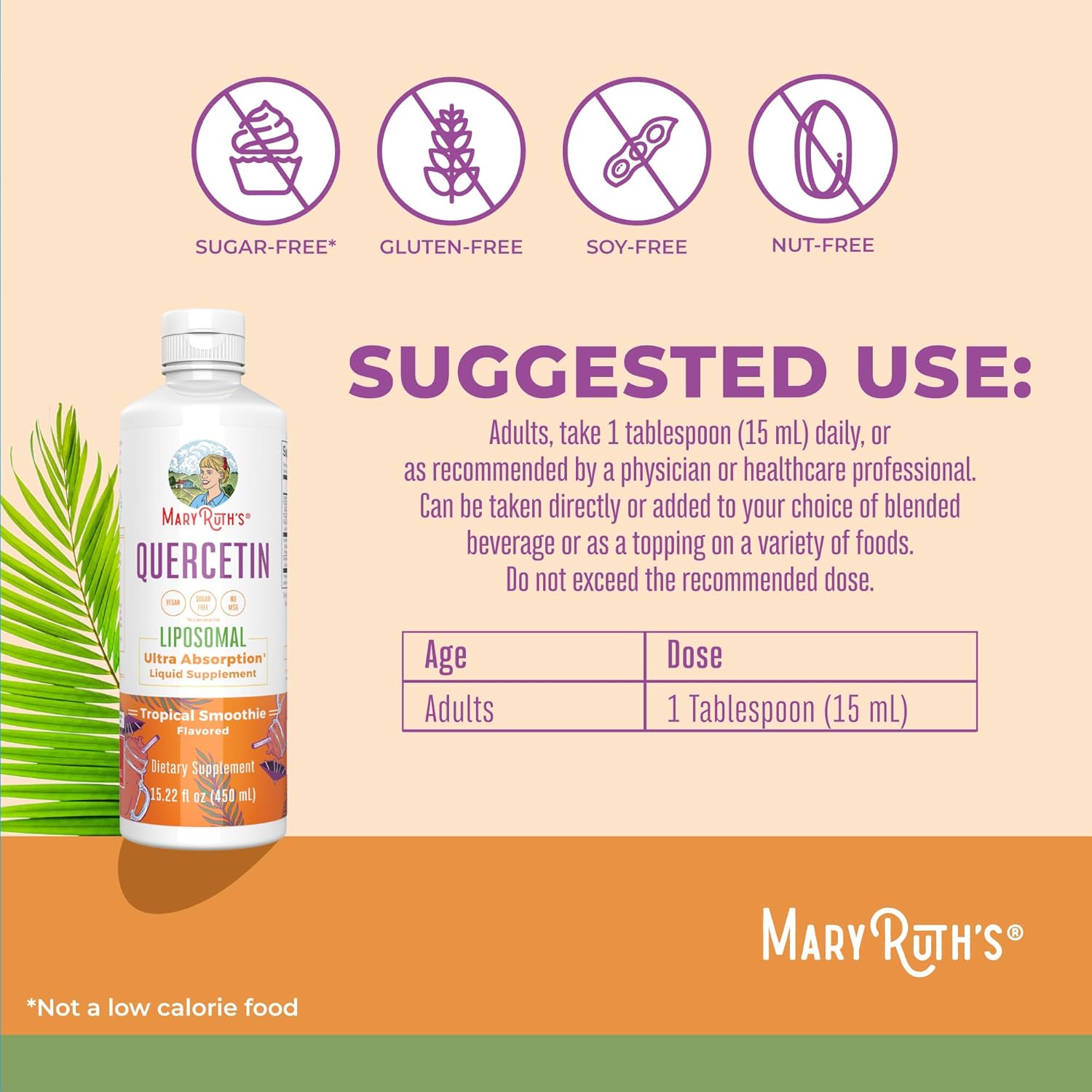 MaryRuth Organics Liquid Quercetin 500mg for Immune Support | Sugar-Free Inflammation Supplement | Vegan Non-GMO Gluten-Free | 15.22 Fl Oz Bottle