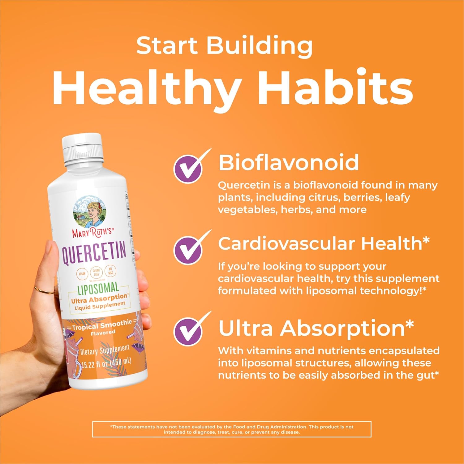 MaryRuth Organics Liquid Quercetin 500mg for Immune Support | Sugar-Free Inflammation Supplement | Vegan Non-GMO Gluten-Free | 15.22 Fl Oz Bottle