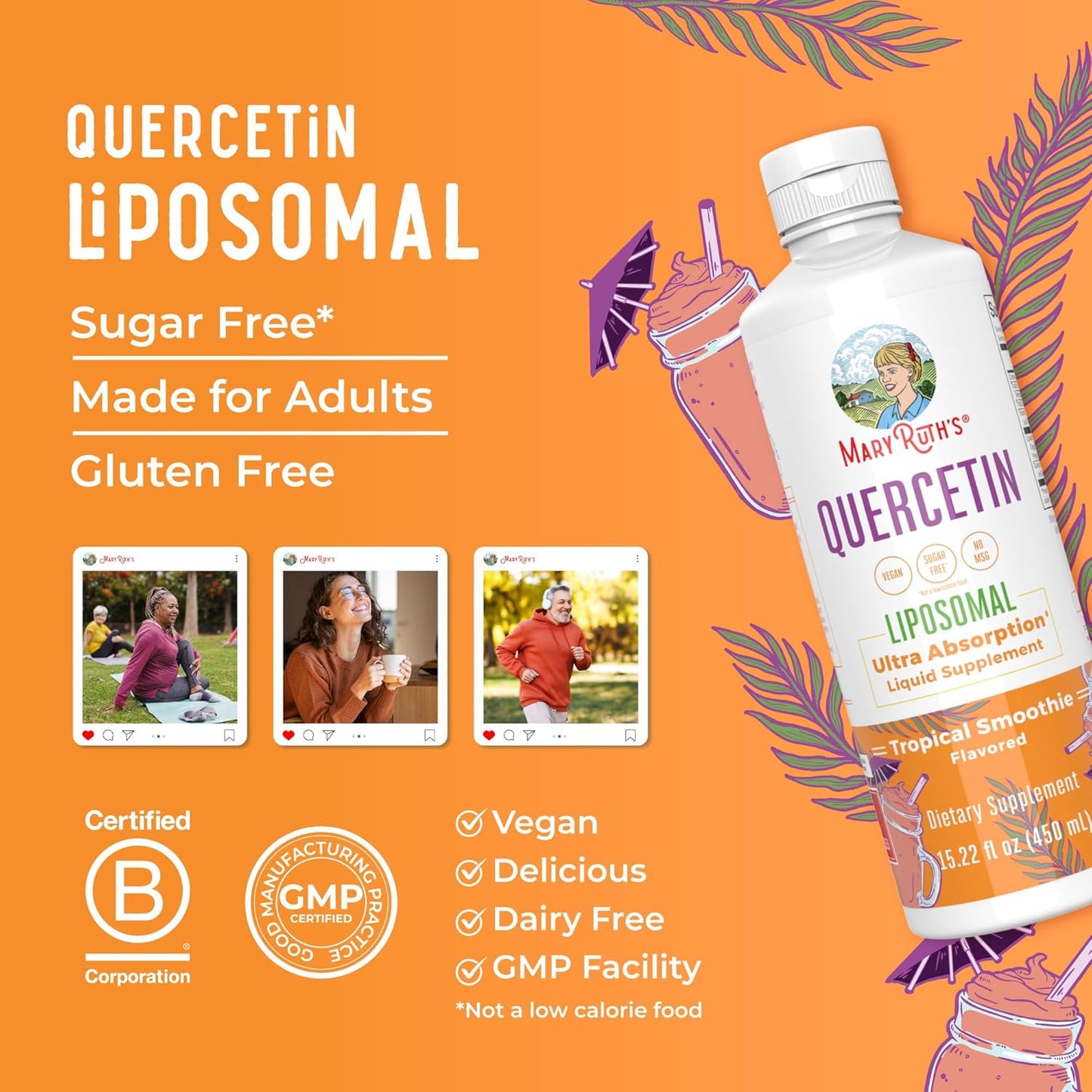 MaryRuth Organics Liquid Quercetin 500mg for Immune Support | Sugar-Free Inflammation Supplement | Vegan Non-GMO Gluten-Free | 15.22 Fl Oz Bottle