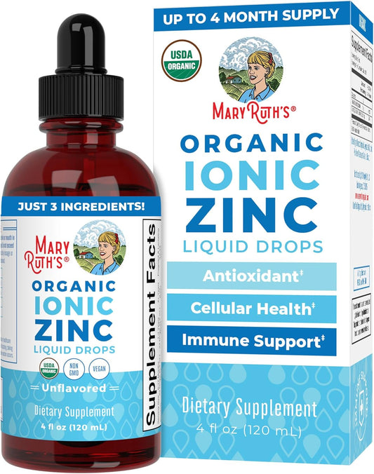 MaryRuth Organics Liquid Zinc Supplement for Immune Support - 4 oz Bottle, Vegan & Gluten Free, Skin Care Formula - 40 Day Supply for Kids & Adults