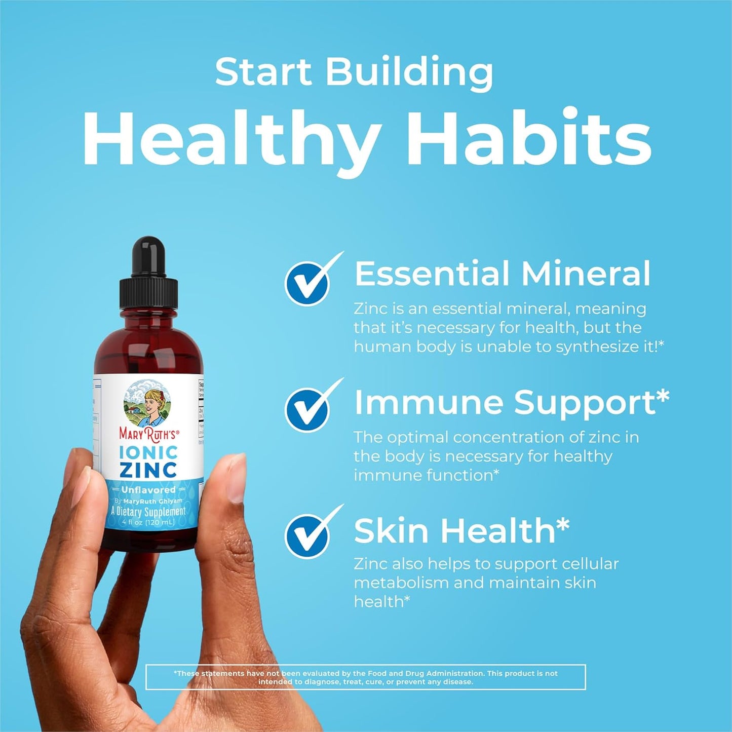 MaryRuth Organics Liquid Zinc Supplement for Immune Support - 4 oz Bottle, Vegan & Gluten Free, Skin Care Formula - 40 Day Supply for Kids & Adults