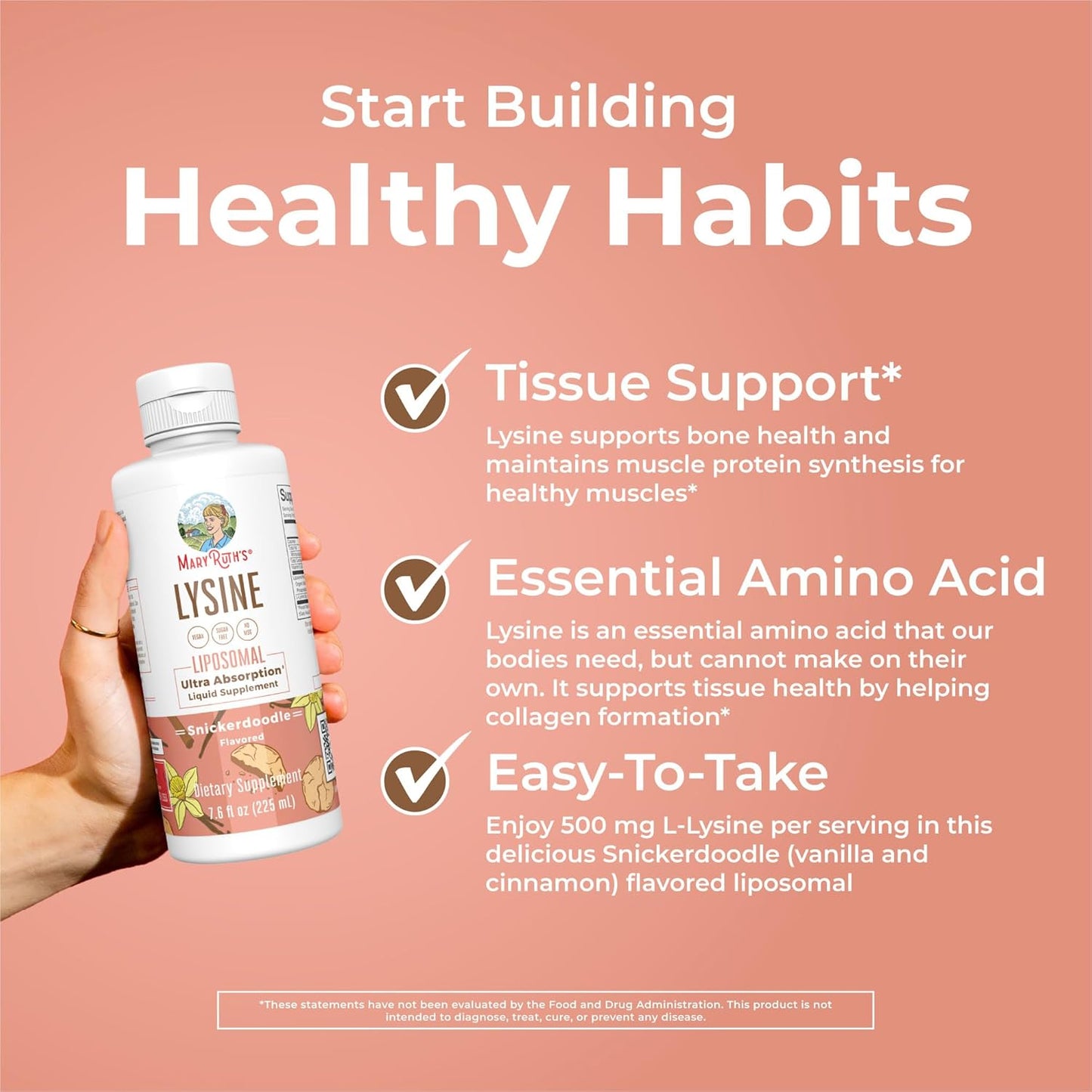 MaryRuth Organics Lysine Liposomal & Multivitamin Liquid (Snickerdoodle) for Immune Support, Hair Growth, and Overall Health - Vegan, Non-GMO, Gluten Free - Clean Label Project Verified
