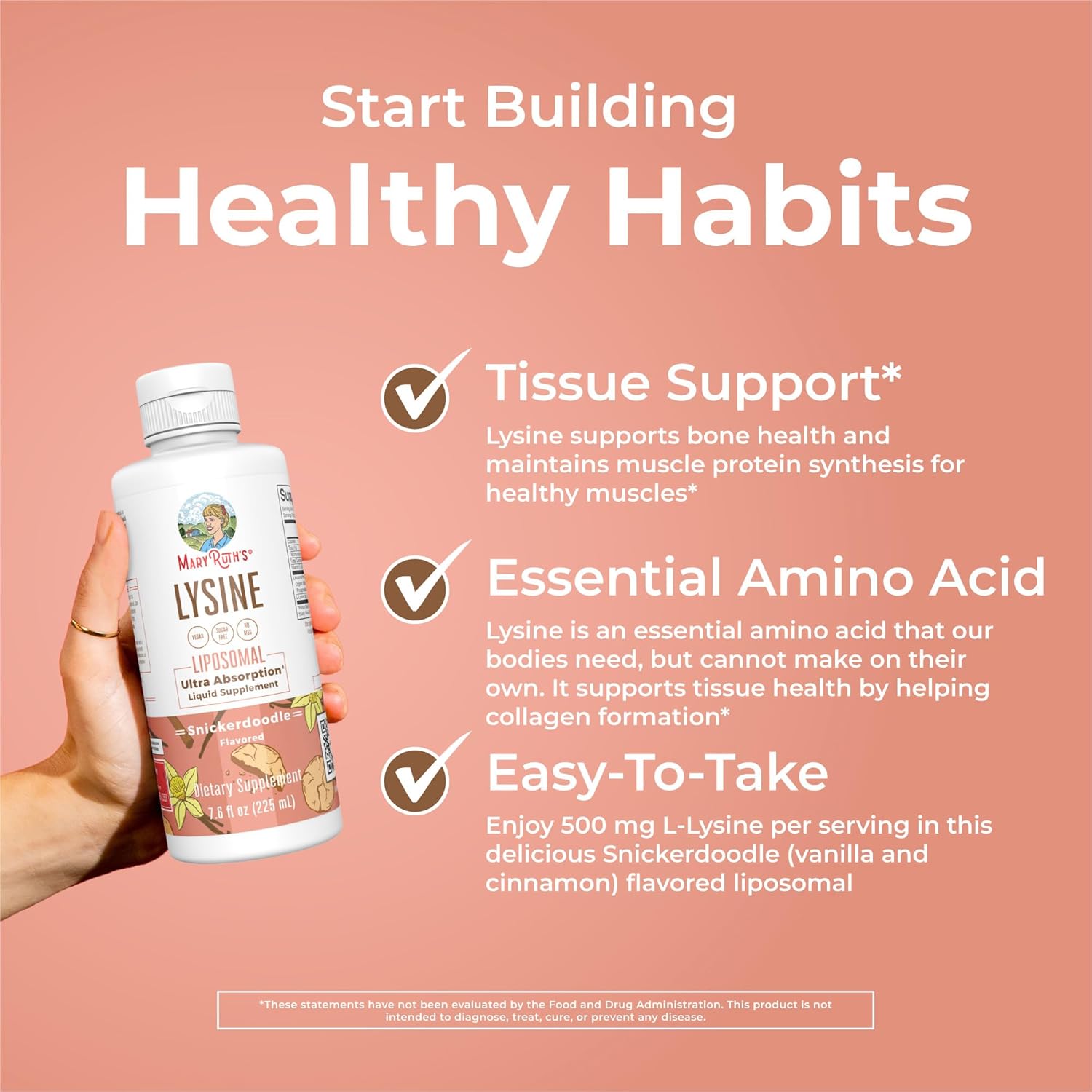 MaryRuth Organics Lysine Liposomal & Multivitamin Liquid (Snickerdoodle) for Immune Support, Hair Growth, and Overall Health - Vegan, Non-GMO, Gluten Free - Clean Label Project Verified