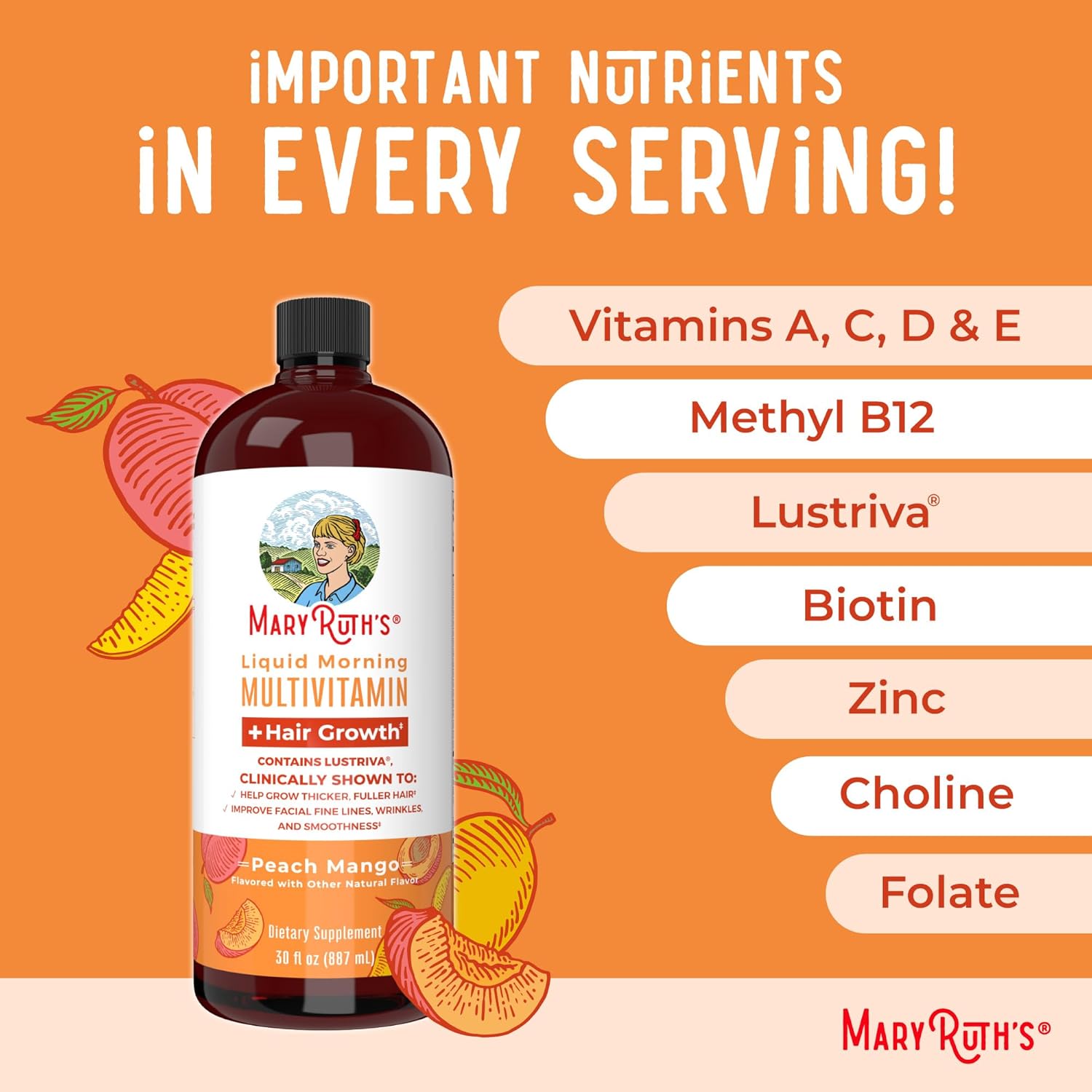 MaryRuth Organics Lysine Liposomal & Multivitamin Liquid (Snickerdoodle) for Immune Support, Hair Growth, and Overall Health - Vegan, Non-GMO, Gluten Free - Clean Label Project Verified