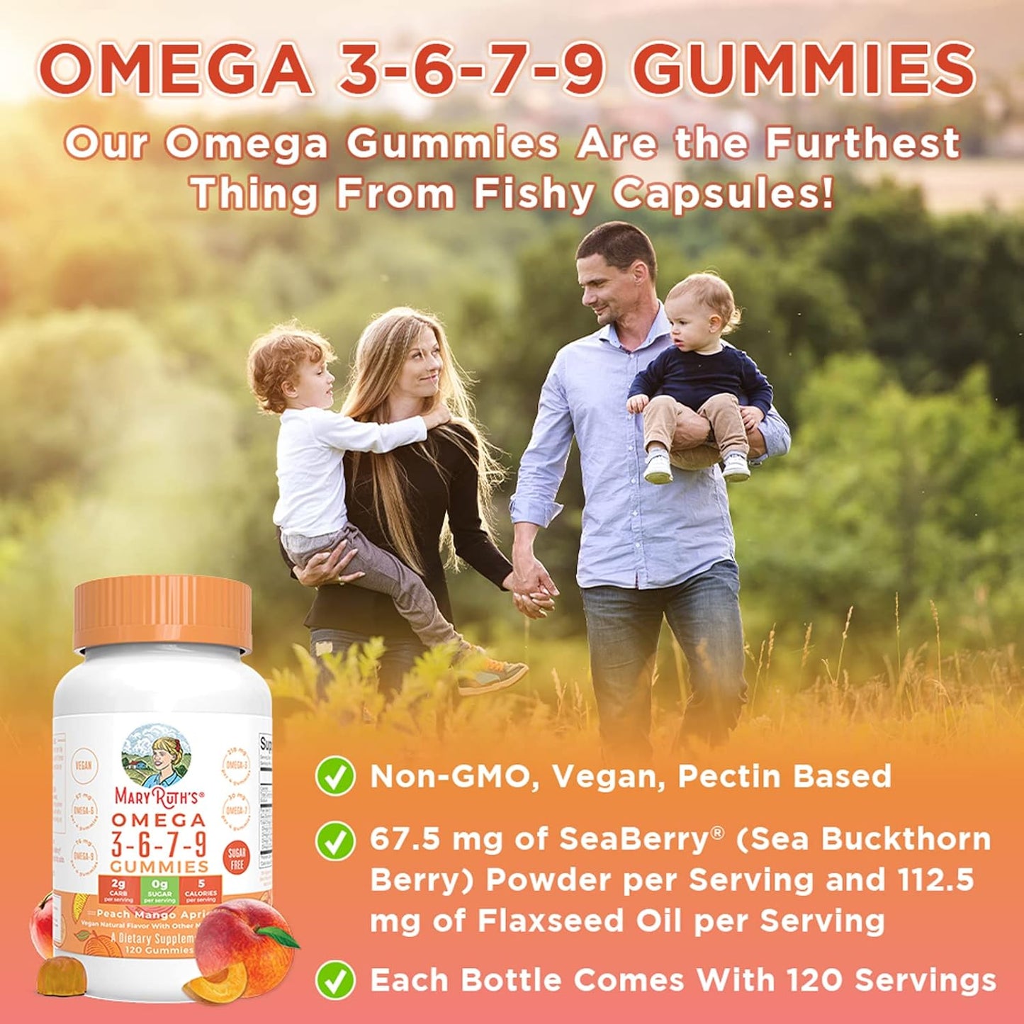 MaryRuth Organics Omega Gummies - Essential Fatty Acids Supplement, 120 Count