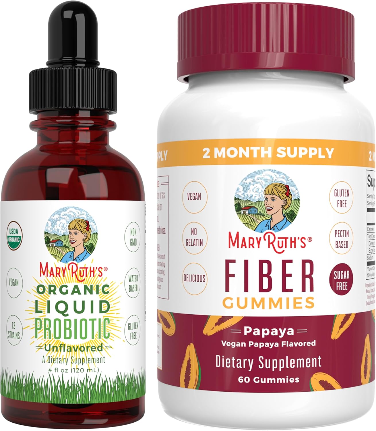 MaryRuth Organics Probiotic & Fiber Gummies Bundle for Adults & Kids | Vegan, Non-GMO Digestive Health Supplement | Sugar-Free | Gut Health Support