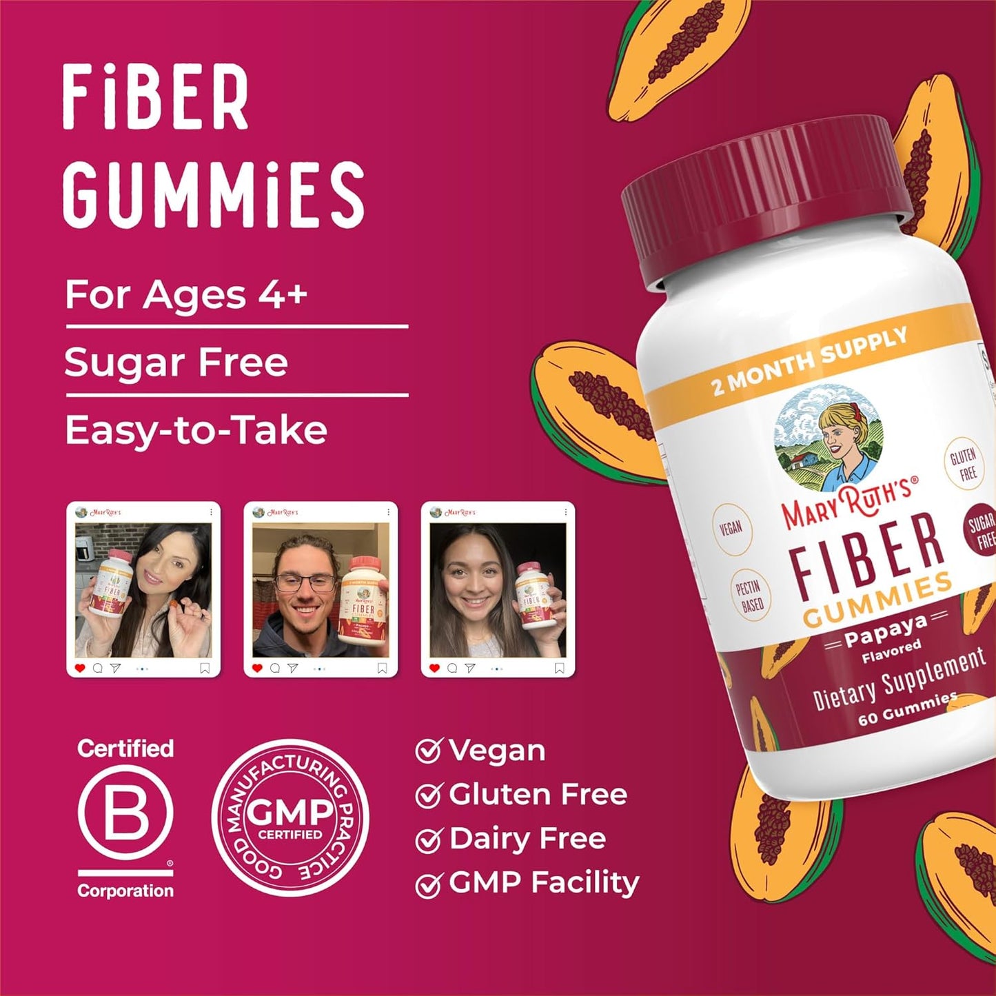 MaryRuth Organics Probiotic & Fiber Gummies Bundle for Adults & Kids | Vegan, Non-GMO Digestive Health Supplement | Sugar-Free | Gut Health Support