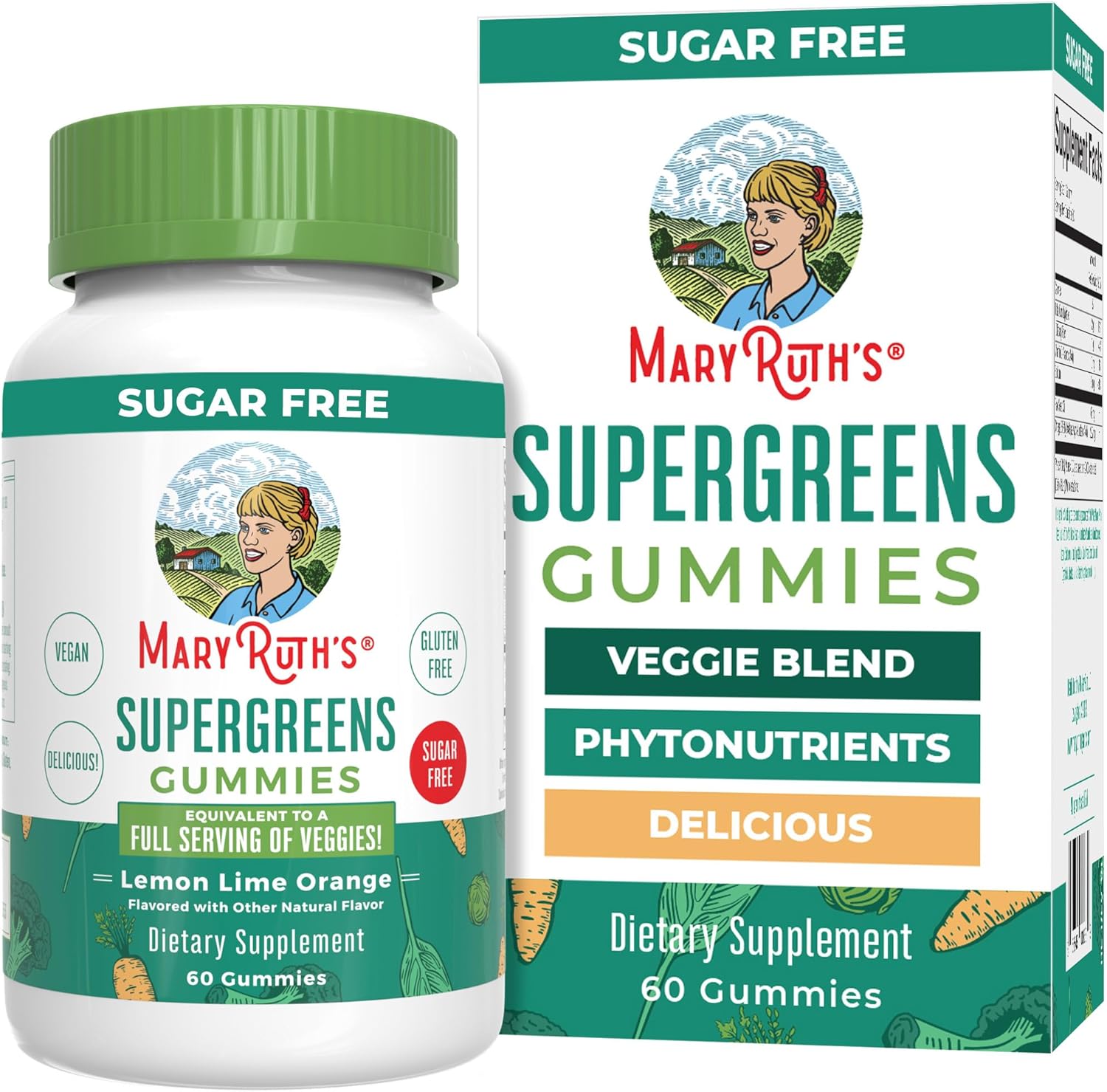MaryRuth Organics Super Greens Gummies with Quercetin for Adults and Kids 4+ | Vegan, Sugar-Free, High Fiber | 60 Count