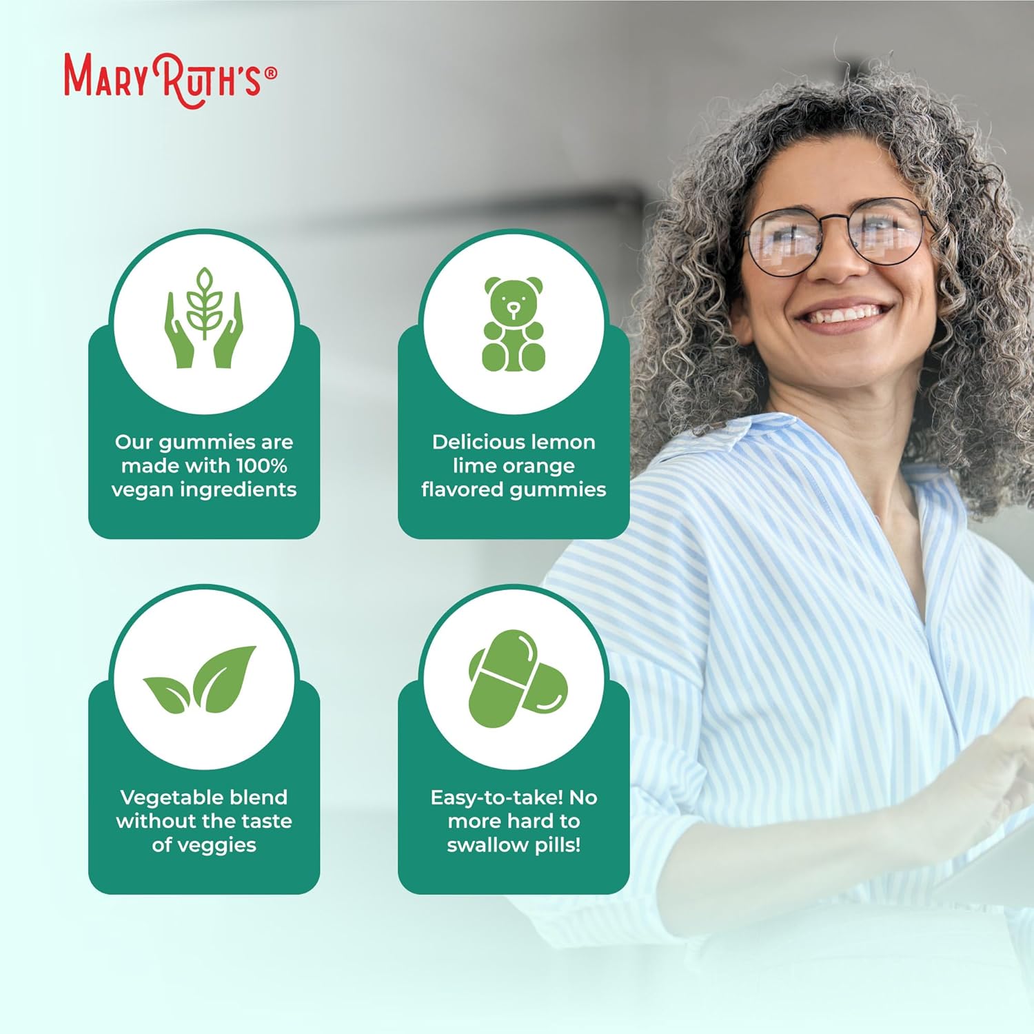 MaryRuth Organics Super Greens Gummies with Quercetin for Adults and Kids 4+ | Vegan, Sugar-Free, High Fiber | 60 Count