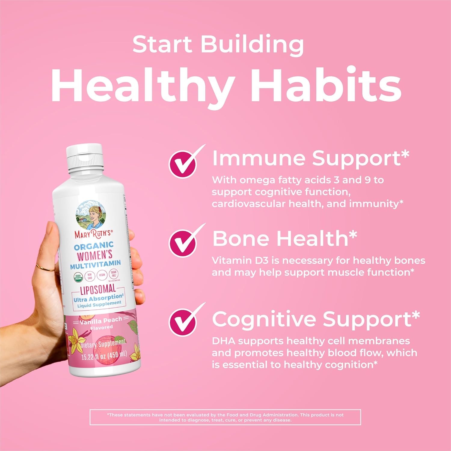 MaryRuth Organics Women's Liquid Multivitamin with Ashwagandha and Methylfolate - Immune Support, Organic, Vegan, Non-GMO - 15.22 Fl Oz