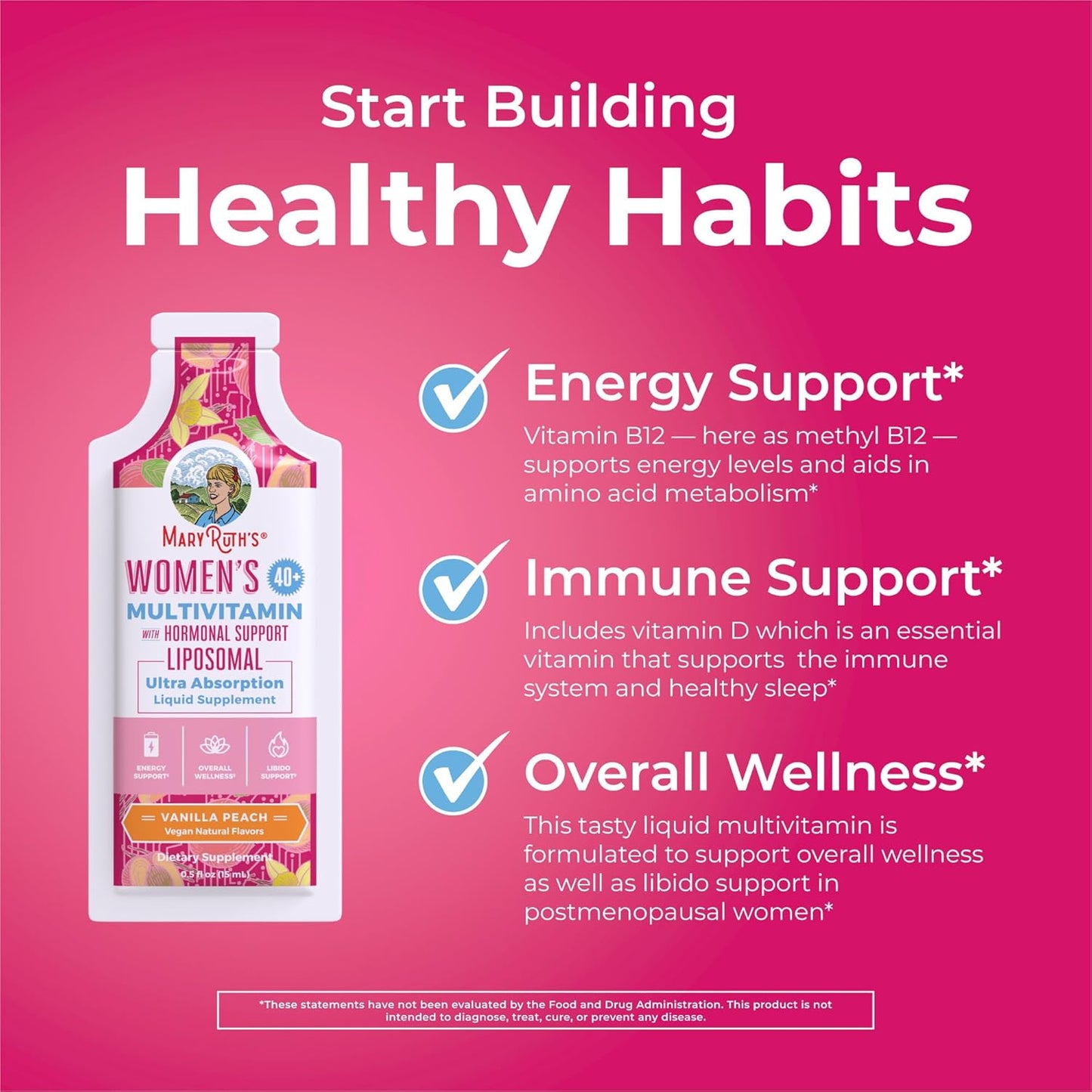MaryRuth Organics Women's Multivitamin 40: Liposomal Immune Support & Energy Supplement, Sleep Aid - Vegan, Sugar Free, 14 Servings
