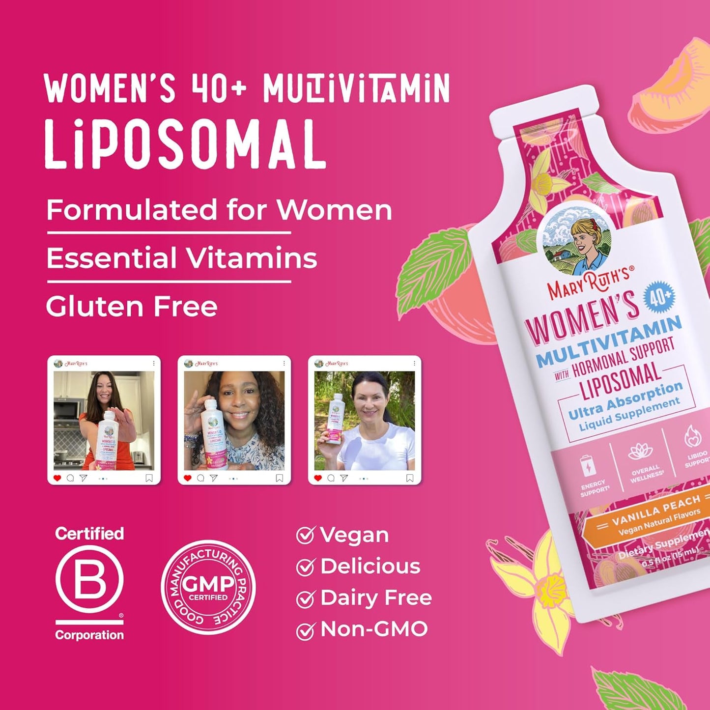 MaryRuth Organics Women's Multivitamin 40: Liposomal Immune Support & Energy Supplement, Sleep Aid - Vegan, Sugar Free, 14 Servings