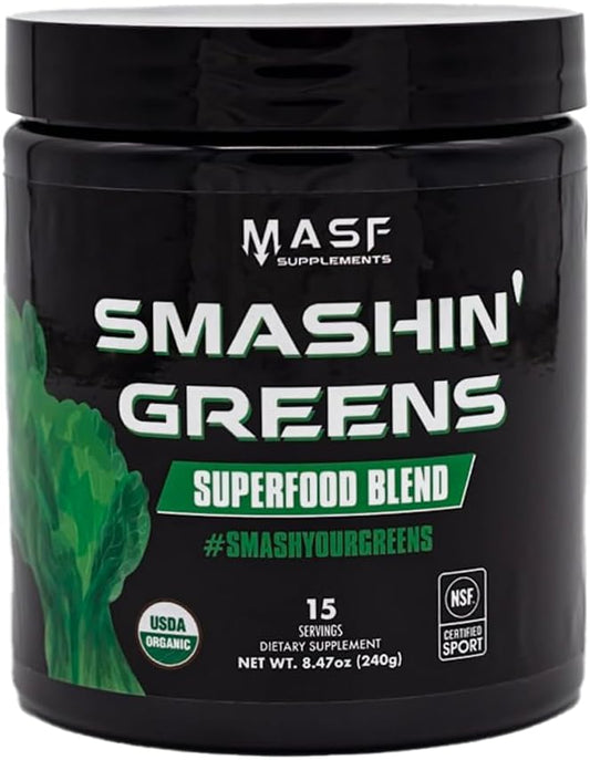MASF Smashin' Greens Superfood Blend NSF Sport - Digestive Health, Spirulina, Chlorella, Bloat Relief - 8.47oz