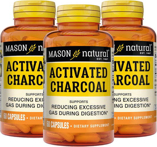 MASON NATURAL Activated Charcoal Capsules - Relieves Gas & Bloating, Supports Detox, Highly Absorbent, 180 Capsules