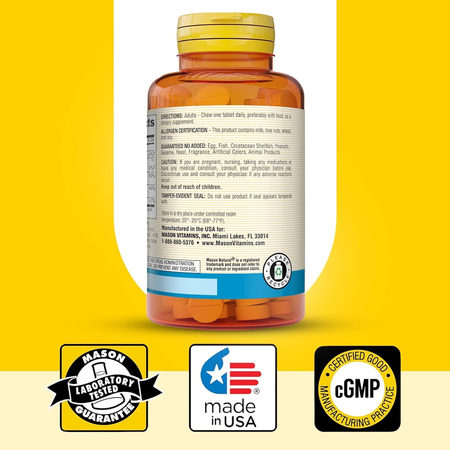 MASON NATURAL Calcium 600 mg with Vitamin D3 Chewables - Coffee Mocha Flavor, 100 Day Supply for Strong Bones & Muscle Health