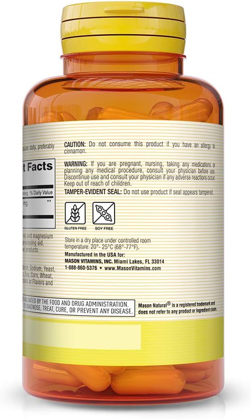MASON NATURAL Cinnamon Capsules 1000mg - 300 Count Herbal Dietary Supplement Pack