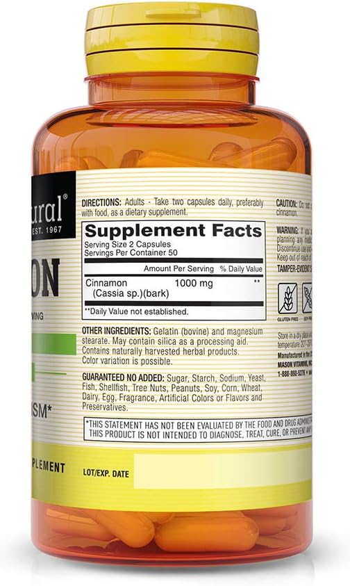 MASON NATURAL Cinnamon Capsules 1000mg - 300 Count Herbal Dietary Supplement Pack