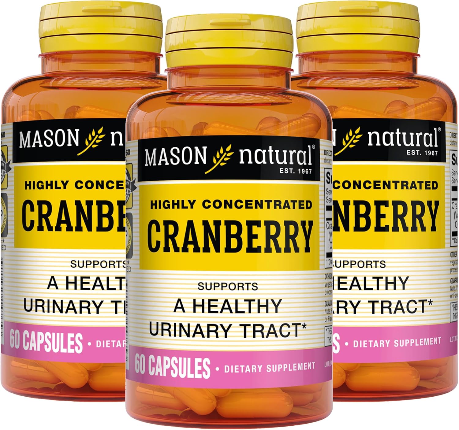MASON NATURAL Cranberry 900mg Highly Concentrated Capsules - 3 Month Supply for Urinary Tract Health - Antioxidant Support - Pack of 3